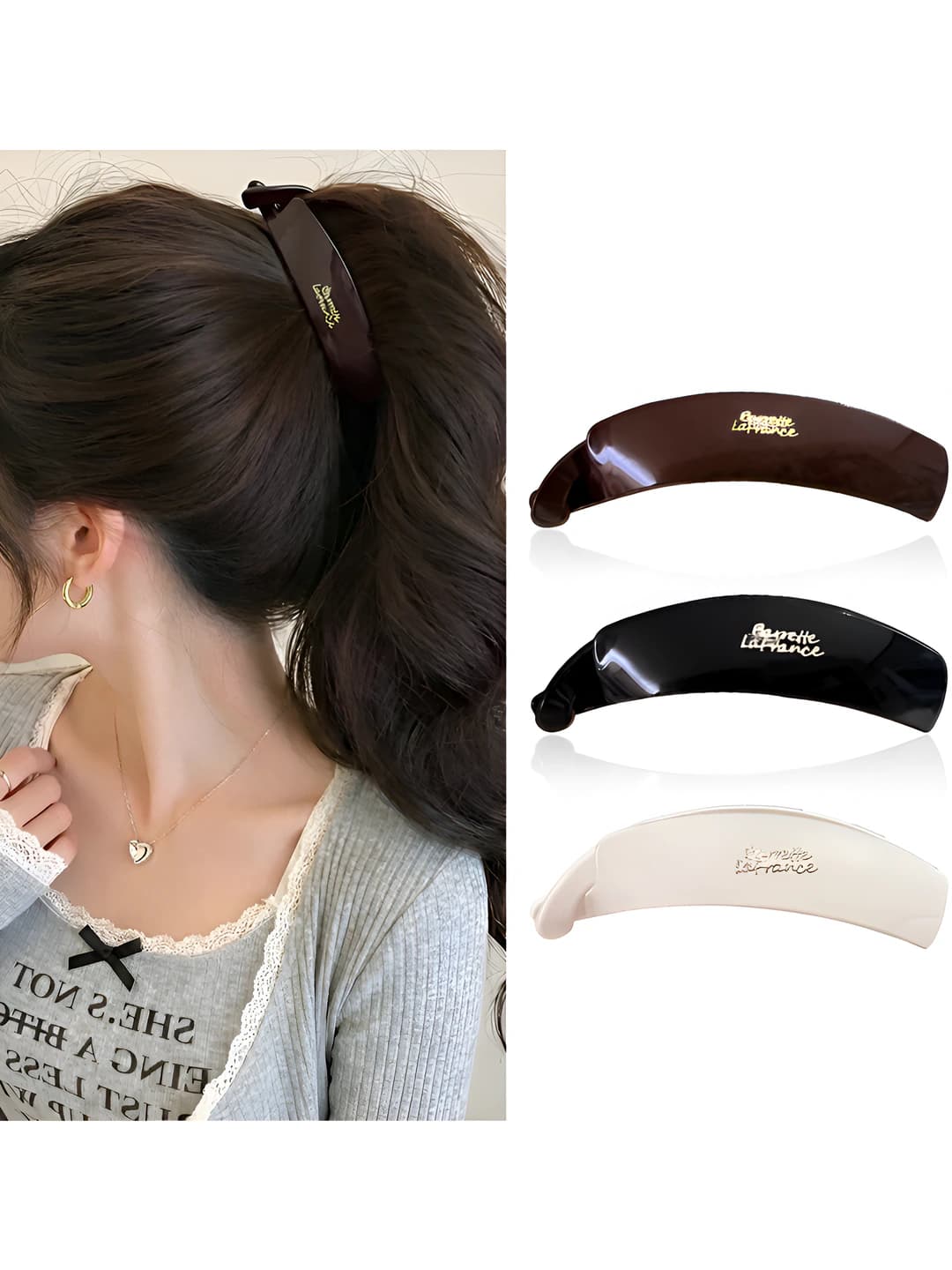 Women's hair clips and combs: Korean style banana clip, mixed material, design element - English letters