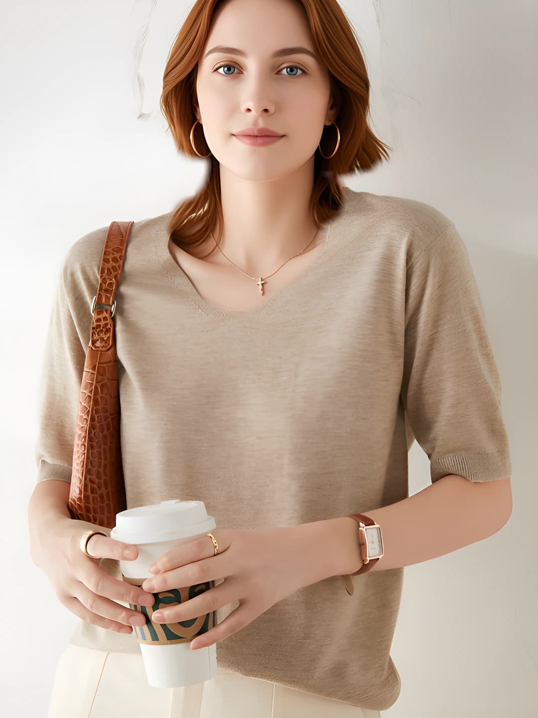 V-neck camel