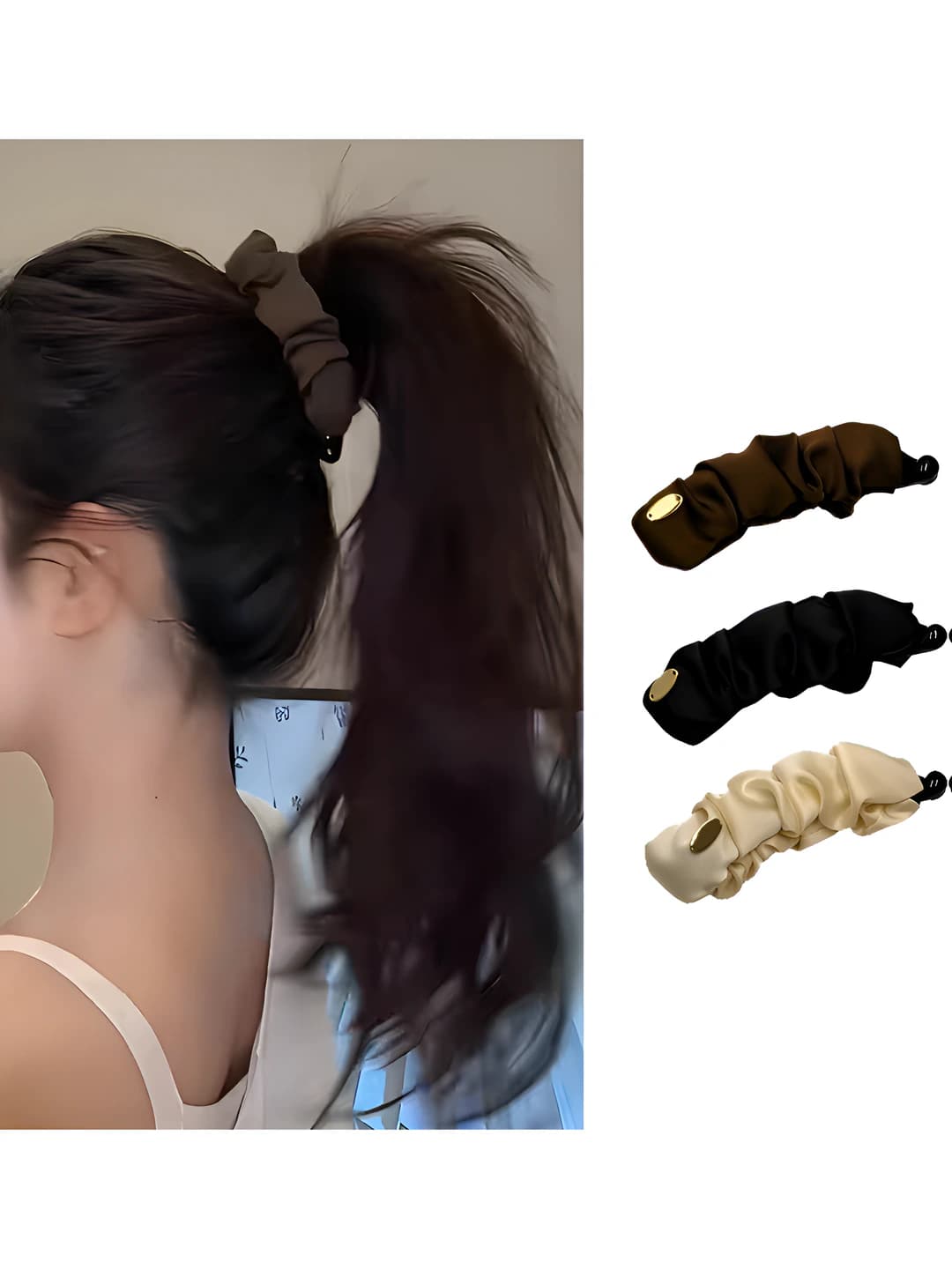 Satin ruffled banana hair clip for women, vertical twist clip for ponytail fixing, fairy style hair accessory