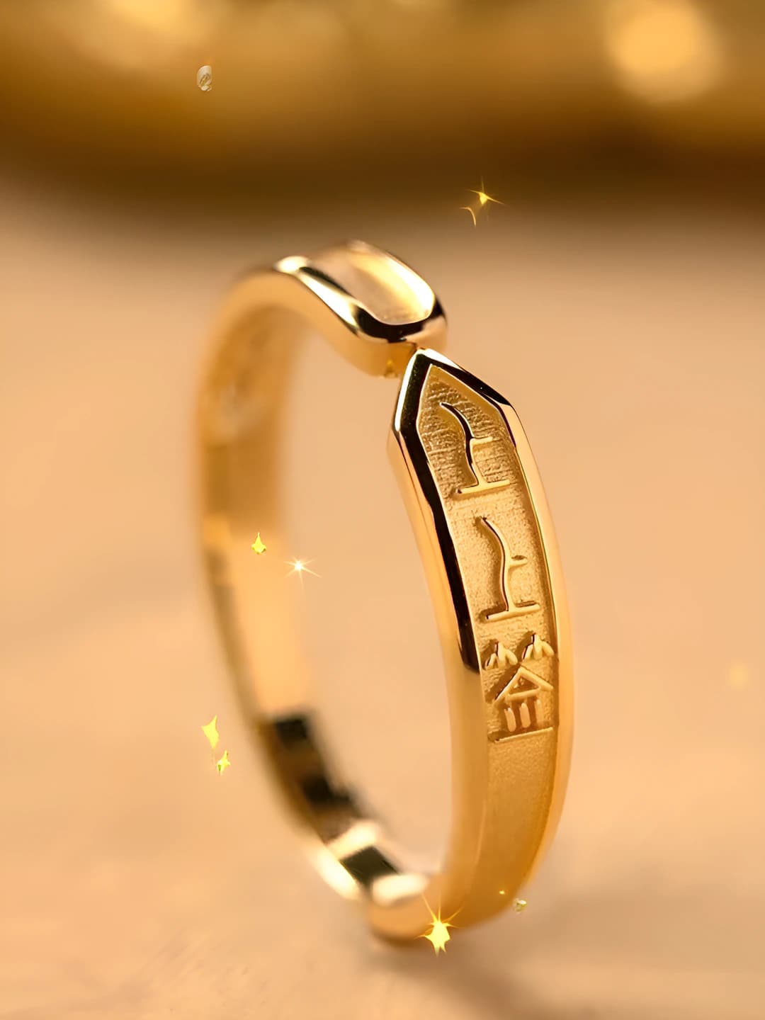 Ring for men and women, gold, open, geometric shape, adjustable, ins style