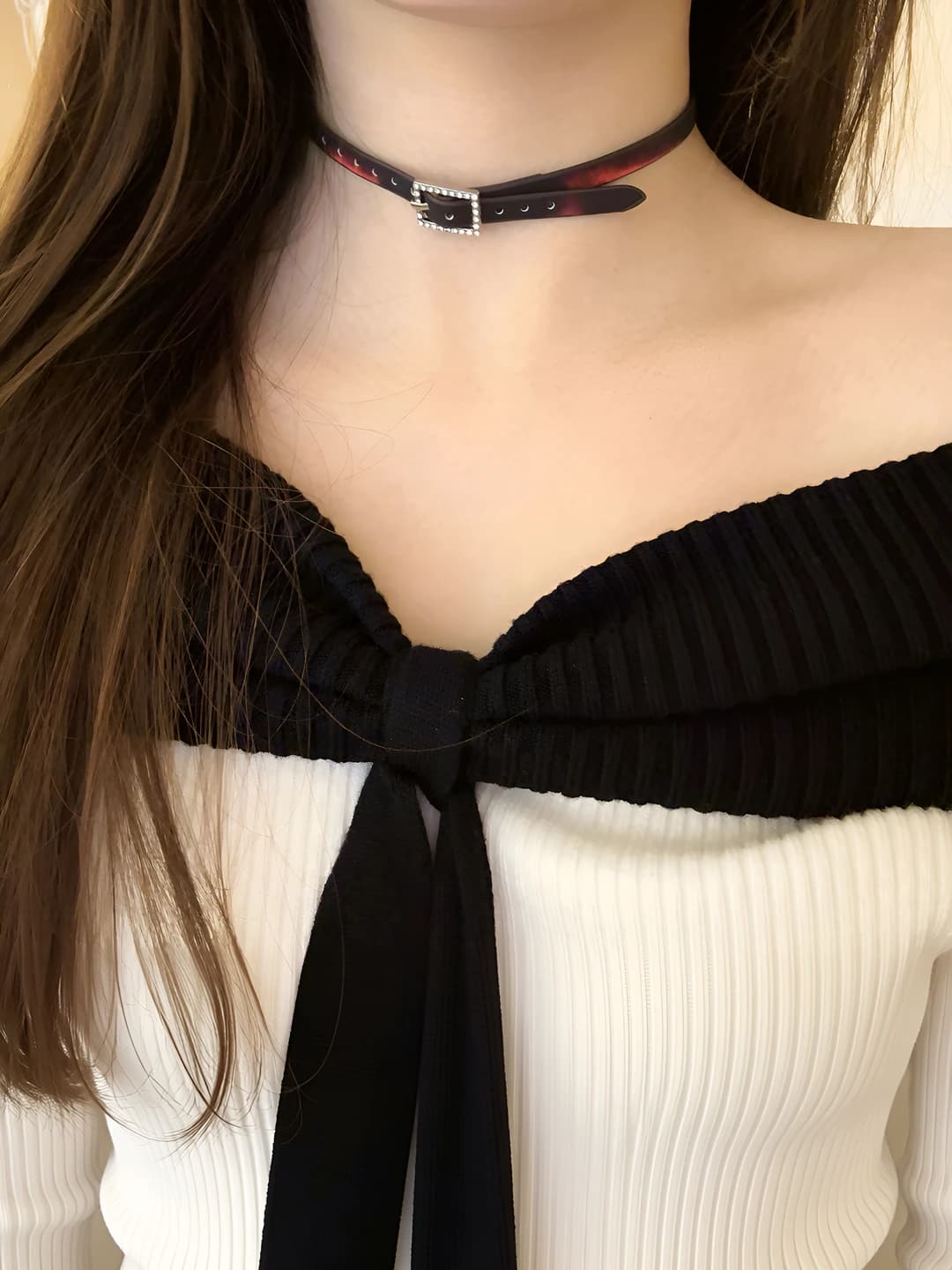 Ayollar uchun PU teri choker, geometrik dizayn elementi, shirin va qattiq uslub, 21g, 41-50 sm