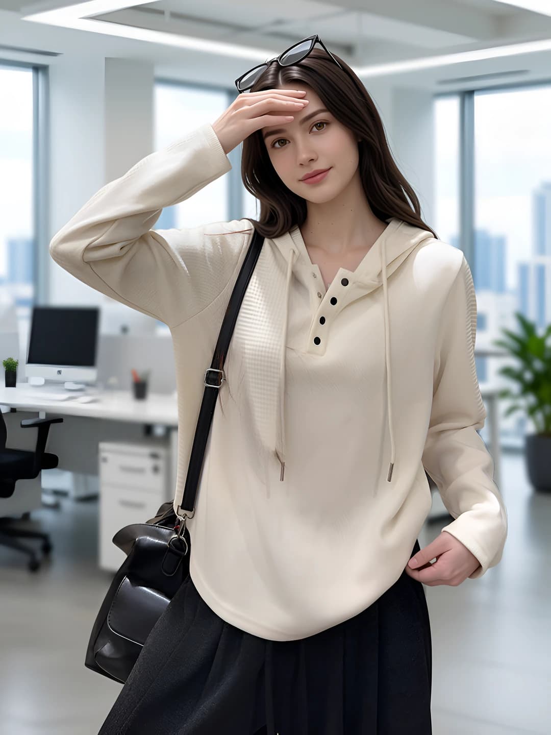 Women's korean style solid colour slimming loose fit casual long sleeve hoodie