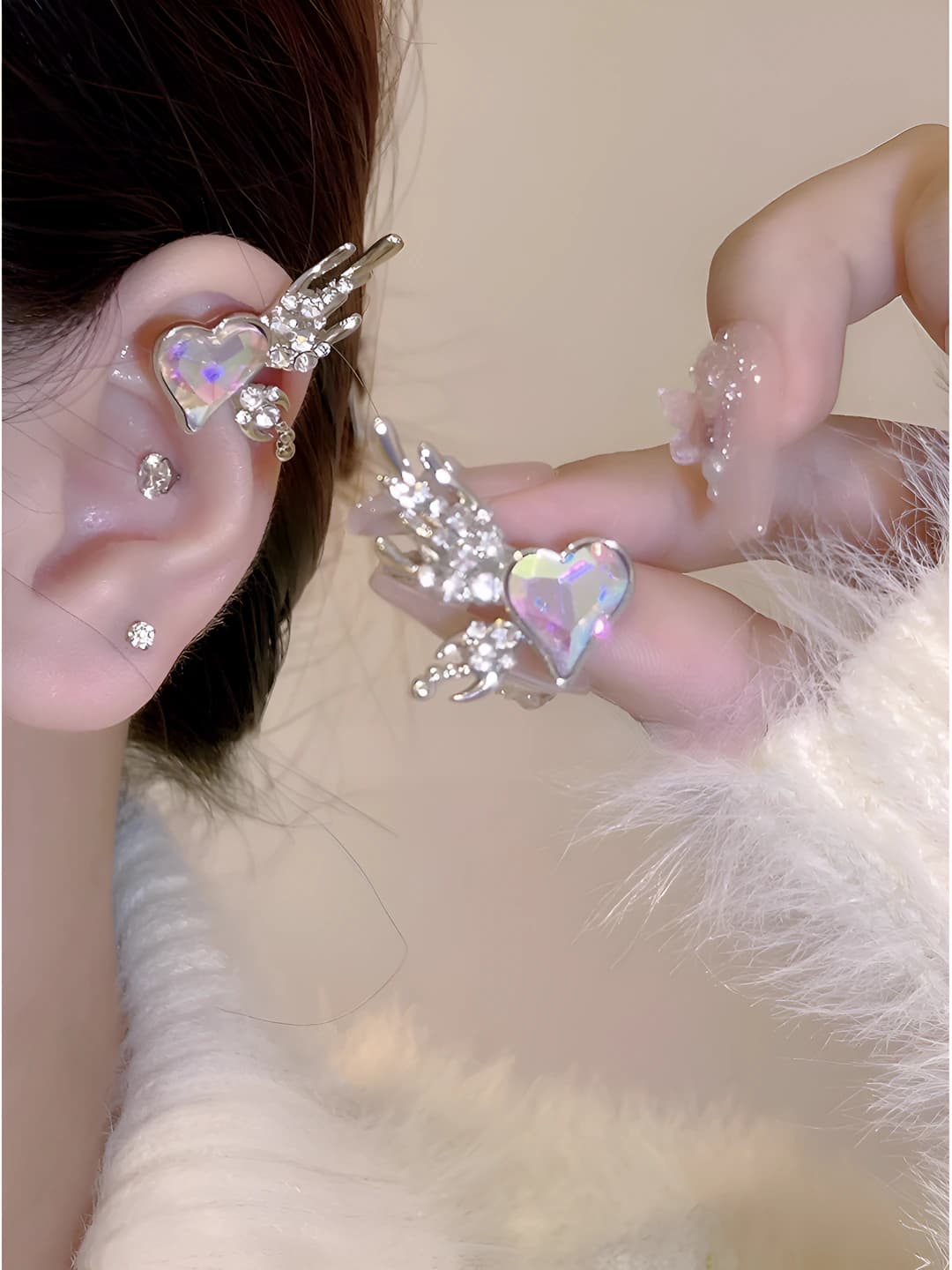 #Iridescent ear clip pair