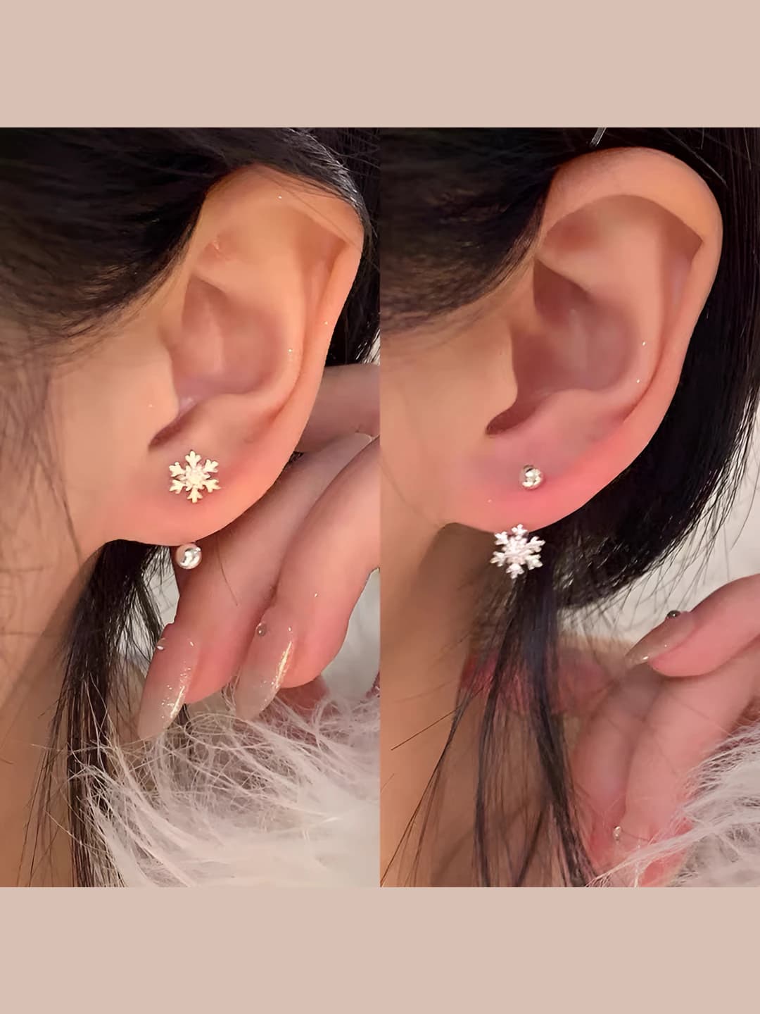 Back-mount snowflake stud earrings 1 pair