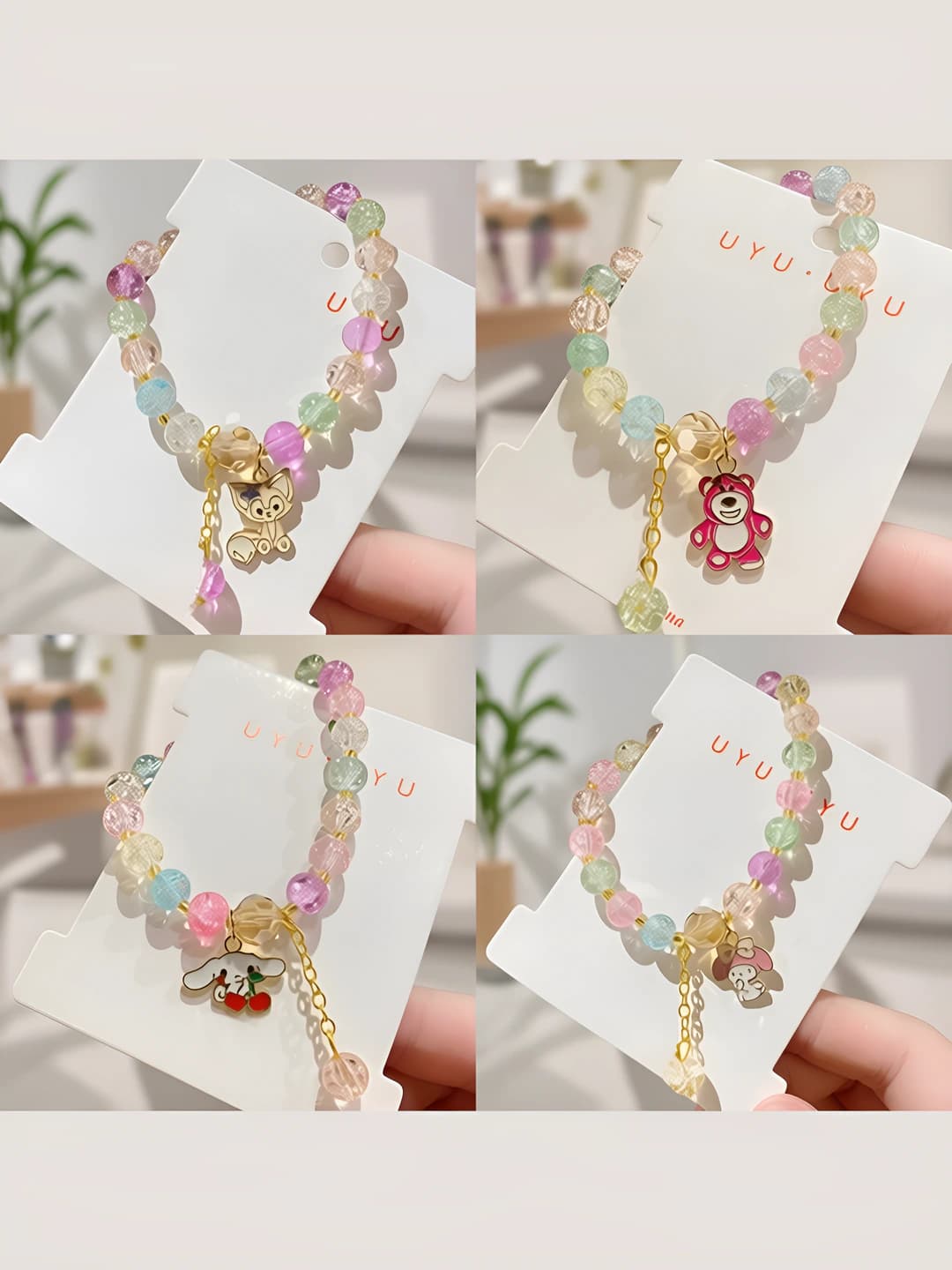 Women's glass bracelet with Cinnamoroll, Strawberry Bear, LinaBell and My Melody design element