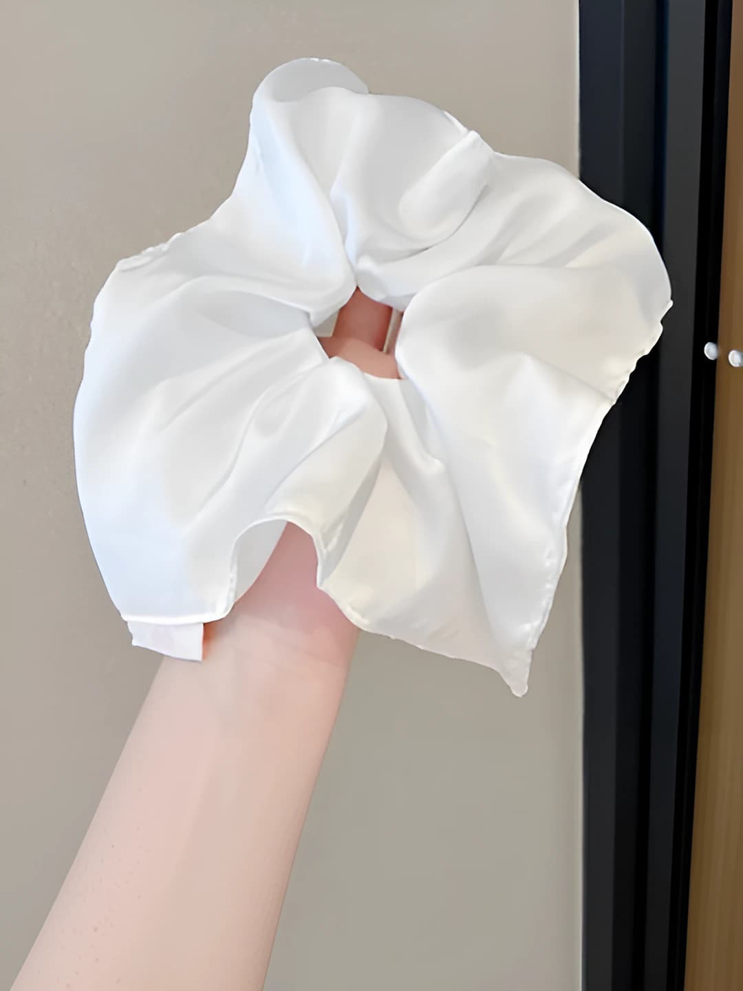 White satin square scrunchie