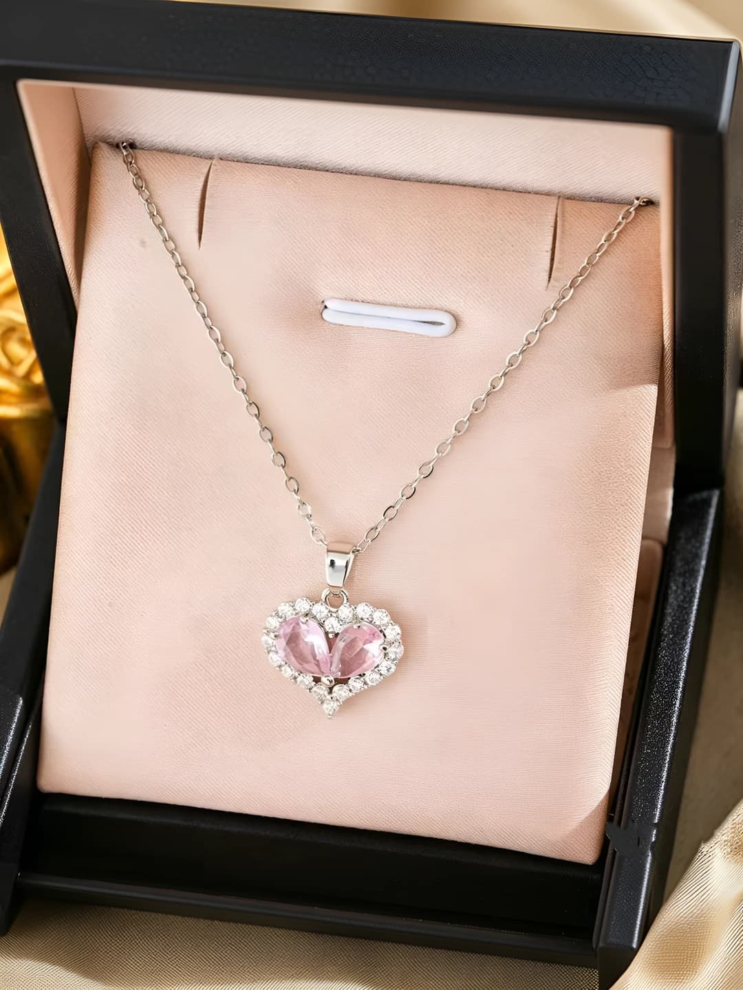 648 Heart Necklace - Silver-Pink