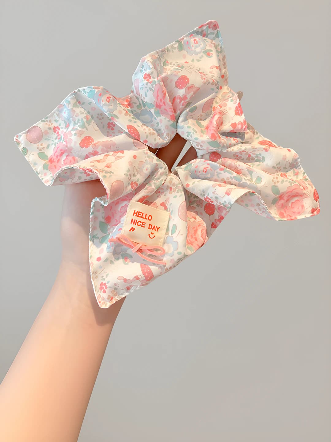 3# Розовый мелкий цветочный квадратный платок-резинка ~21*22 см