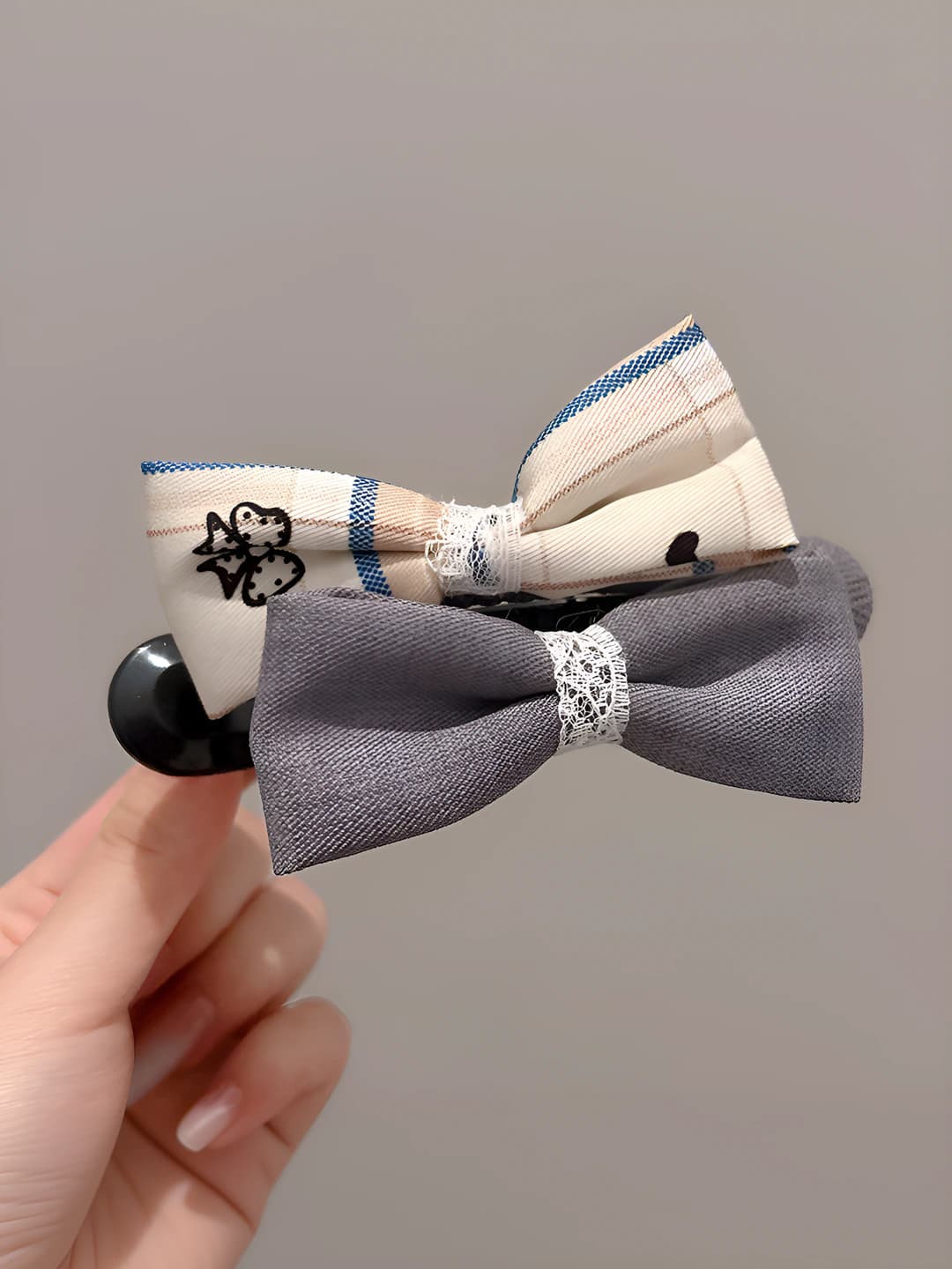 3# Light blue + blue striped double bow clip ~11.5 cm