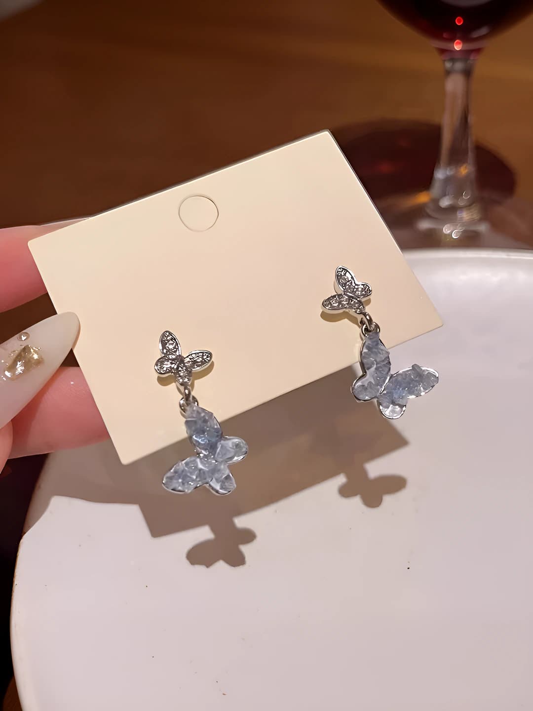 12# Light blue double butterfly studs