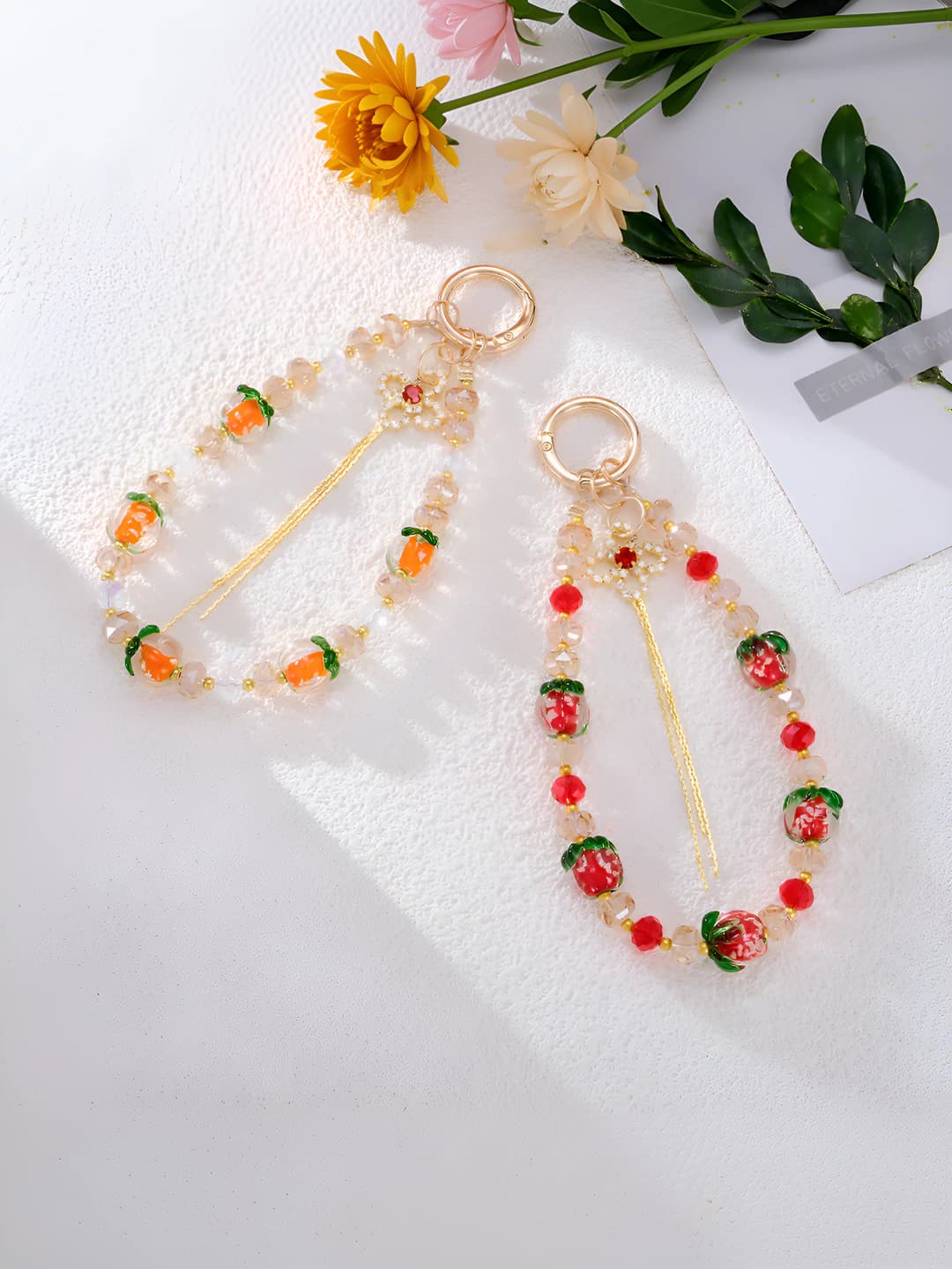 Women's handmade persimmon beaded keychain