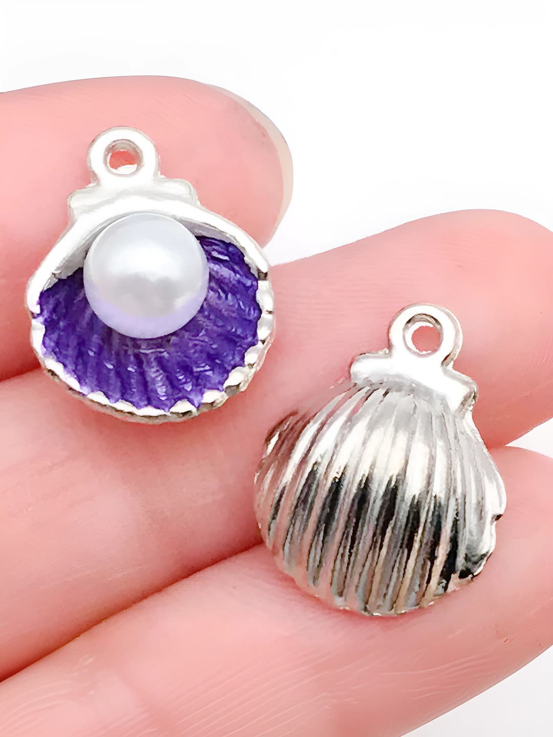 1 pc purple white silver pearl shell 12x15mm-1.2g