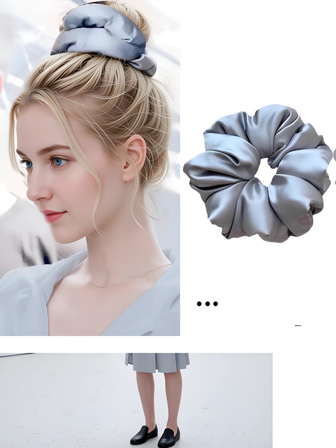 Women's satin scrunchie hair tie: silk, stretch, black color
