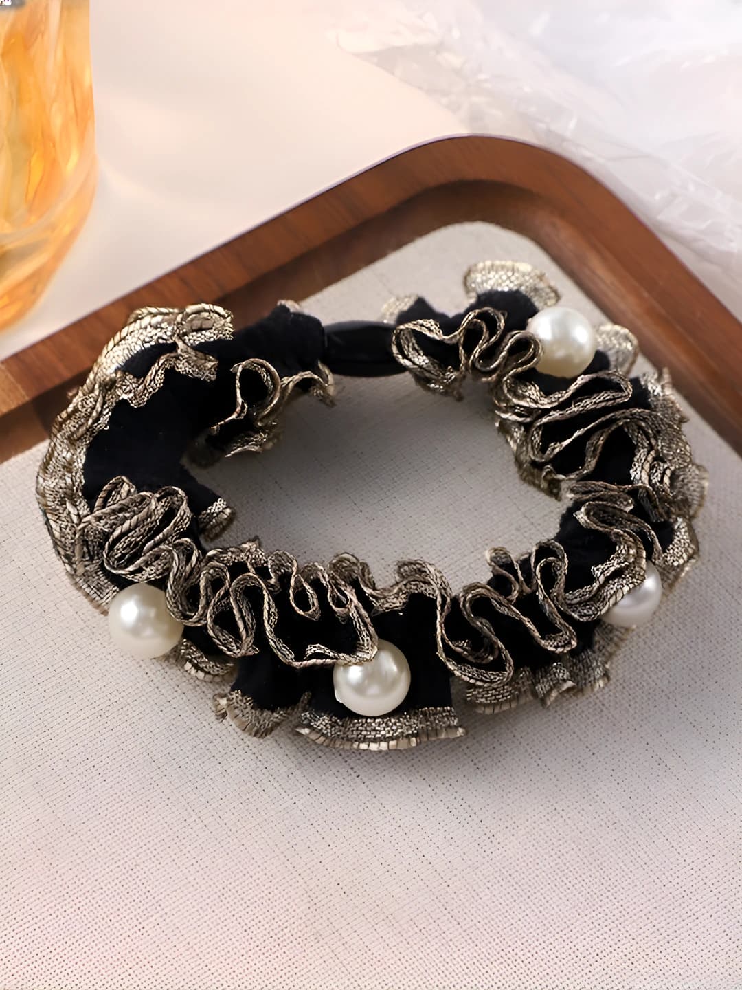 Black, gold trim, 7 cm, fabric
