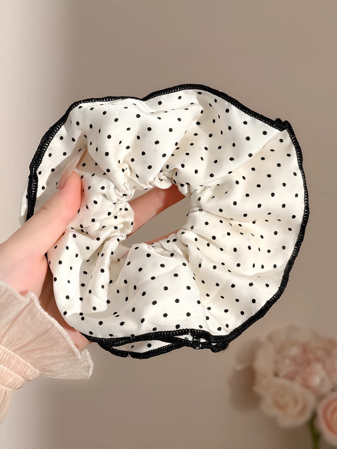 Satin polka dot hair tie