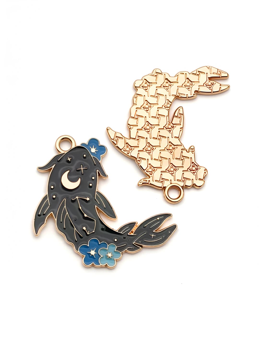 Qora rangli koi baliqi, sink qotishmasi 26x29mm