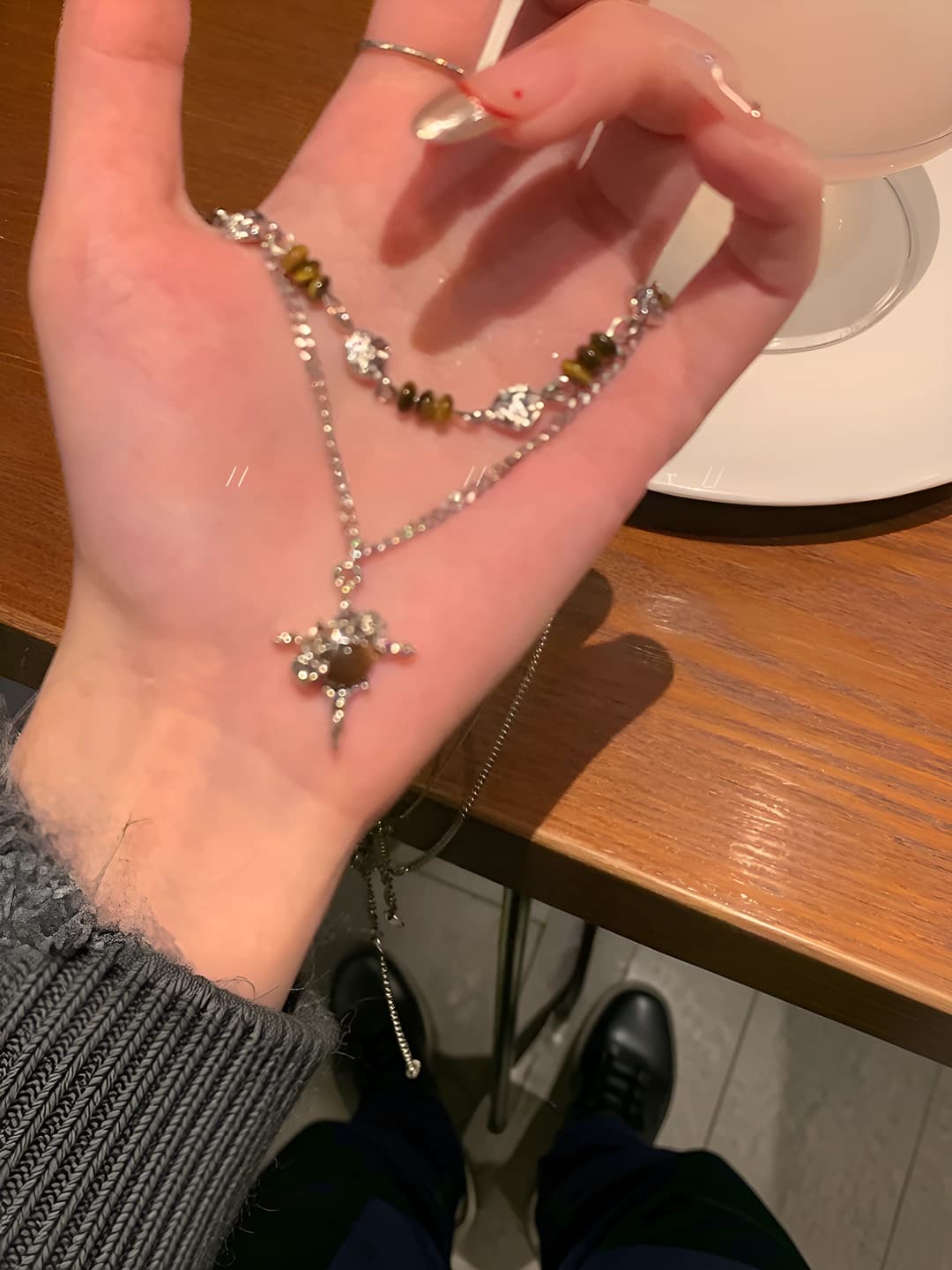 Women's two-piece tiger's eye chain in Korean style, 2026 design, short chain for sweater