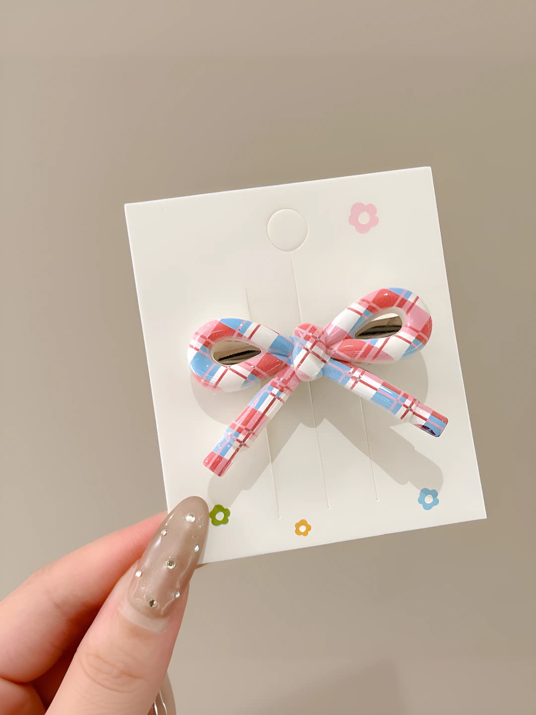 4# Bow, blue plaid, 5 cm