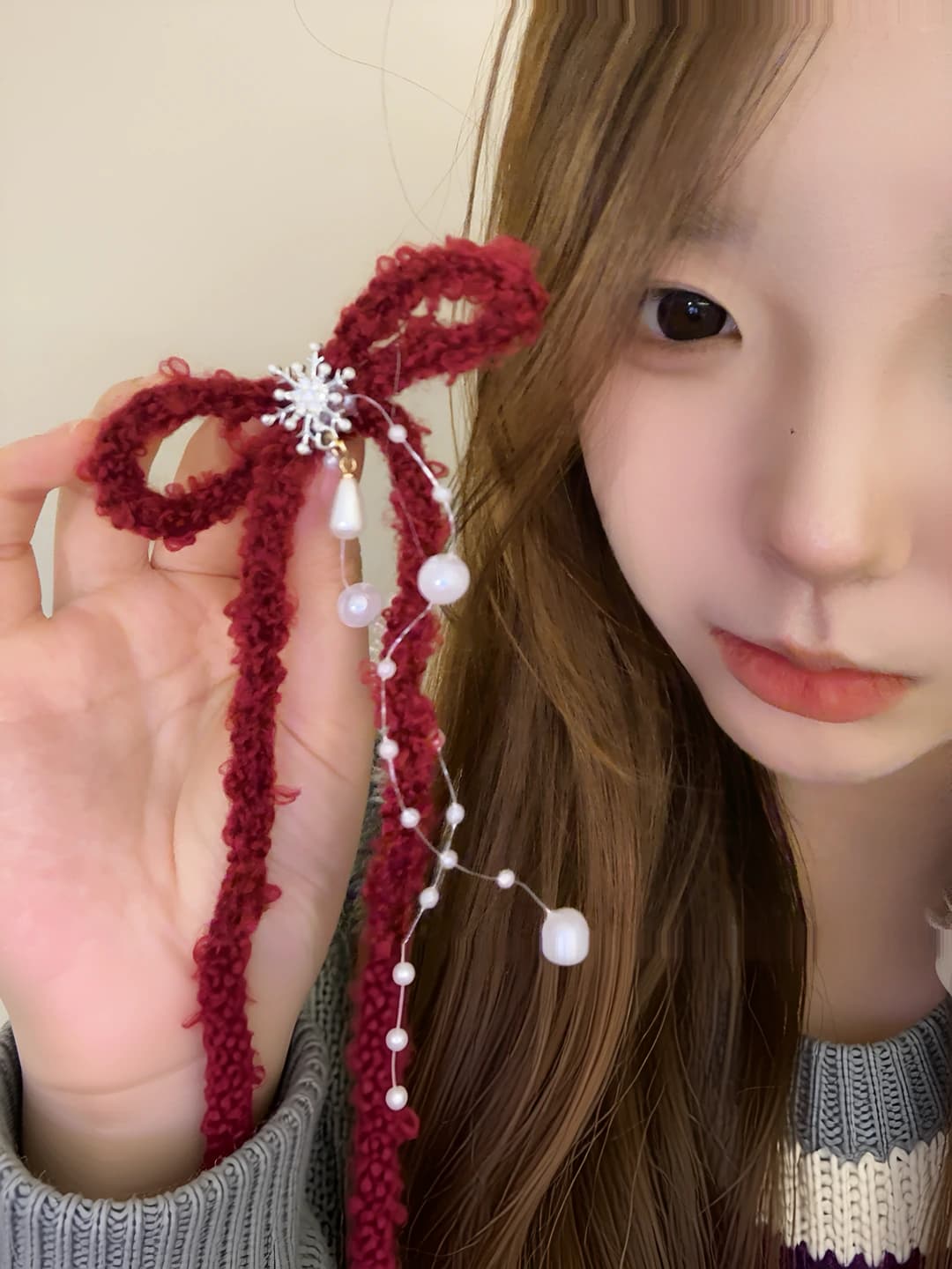 Wine red bow hair clip