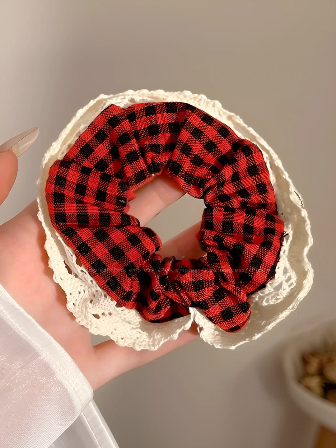 Lace red plaid, 5 cm