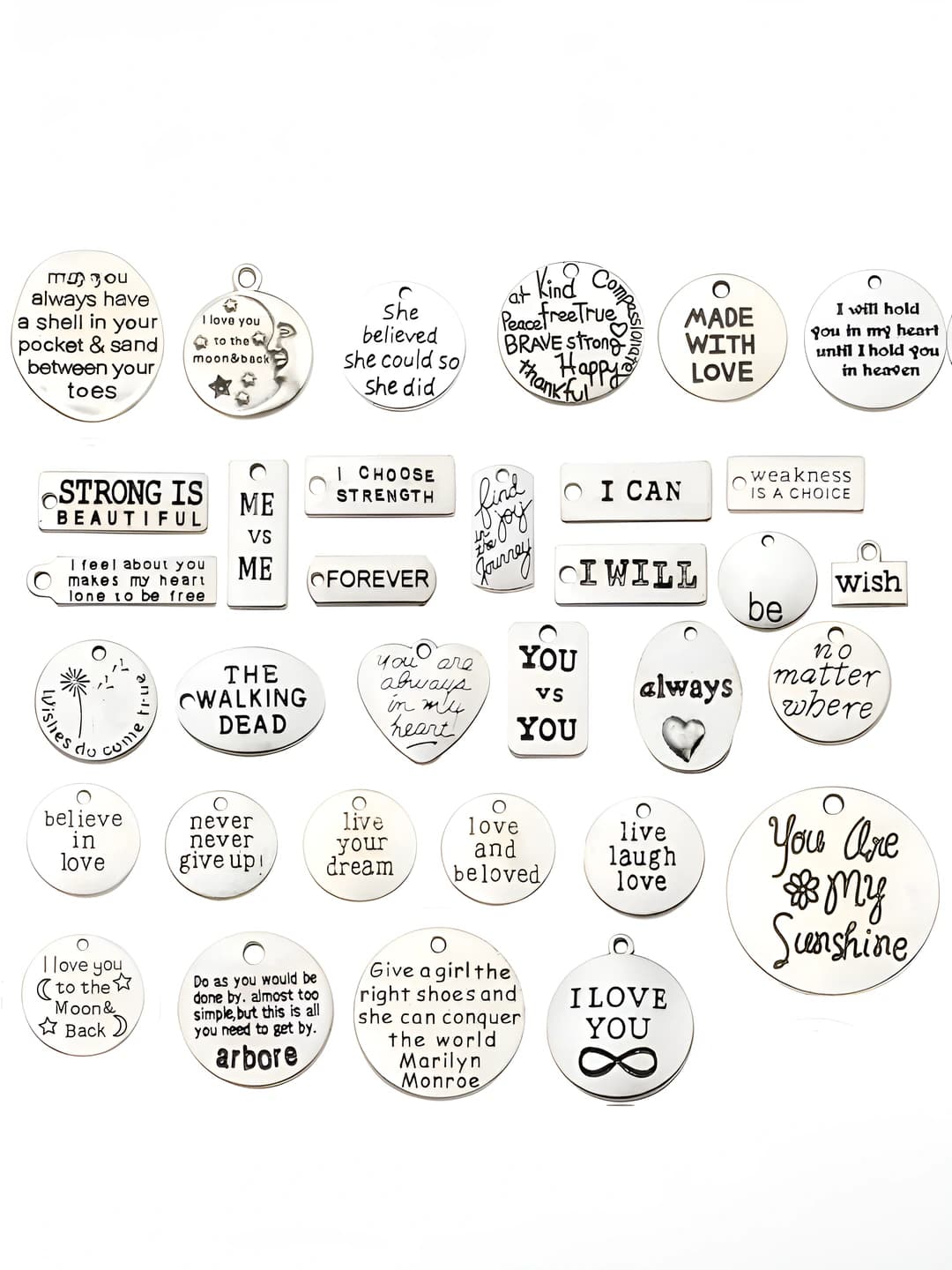 Women's charms: bracelet pendants, alloy, round shape, motivational letters, style: natural, pattern: geometric