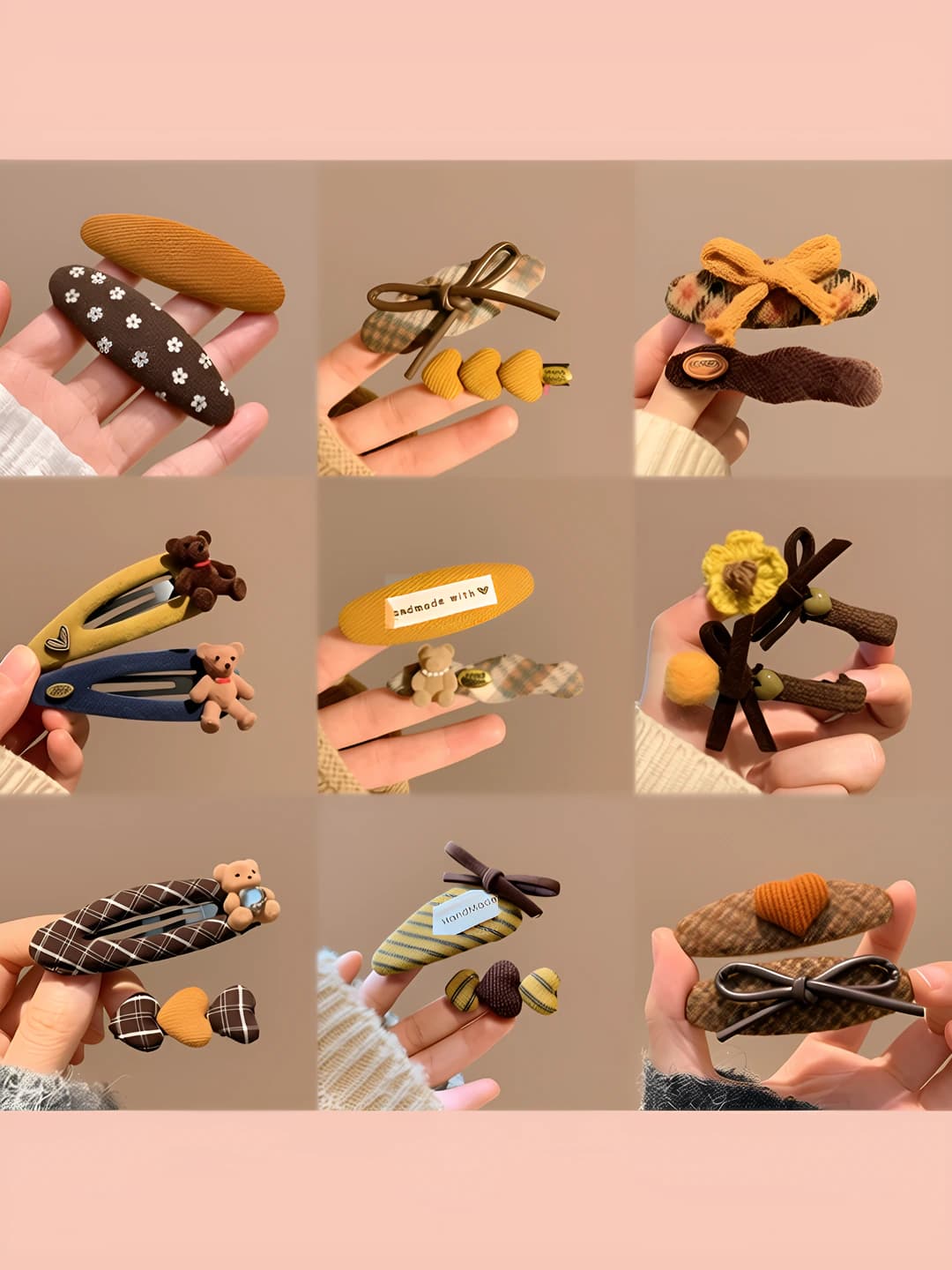Women's 2026 autumn-winter hair clips: preppy style, wool fabric, handmade, flower and bear design
