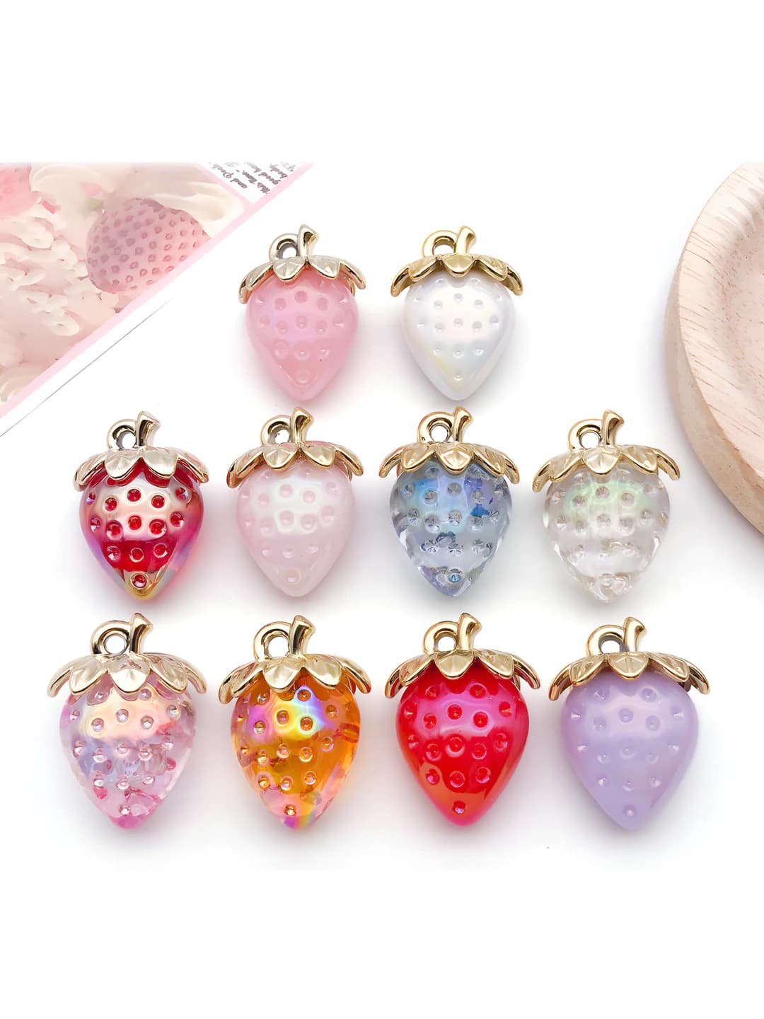 Women's transparent electroplated colorful strawberry acrylic charm ( jewelry accessory)