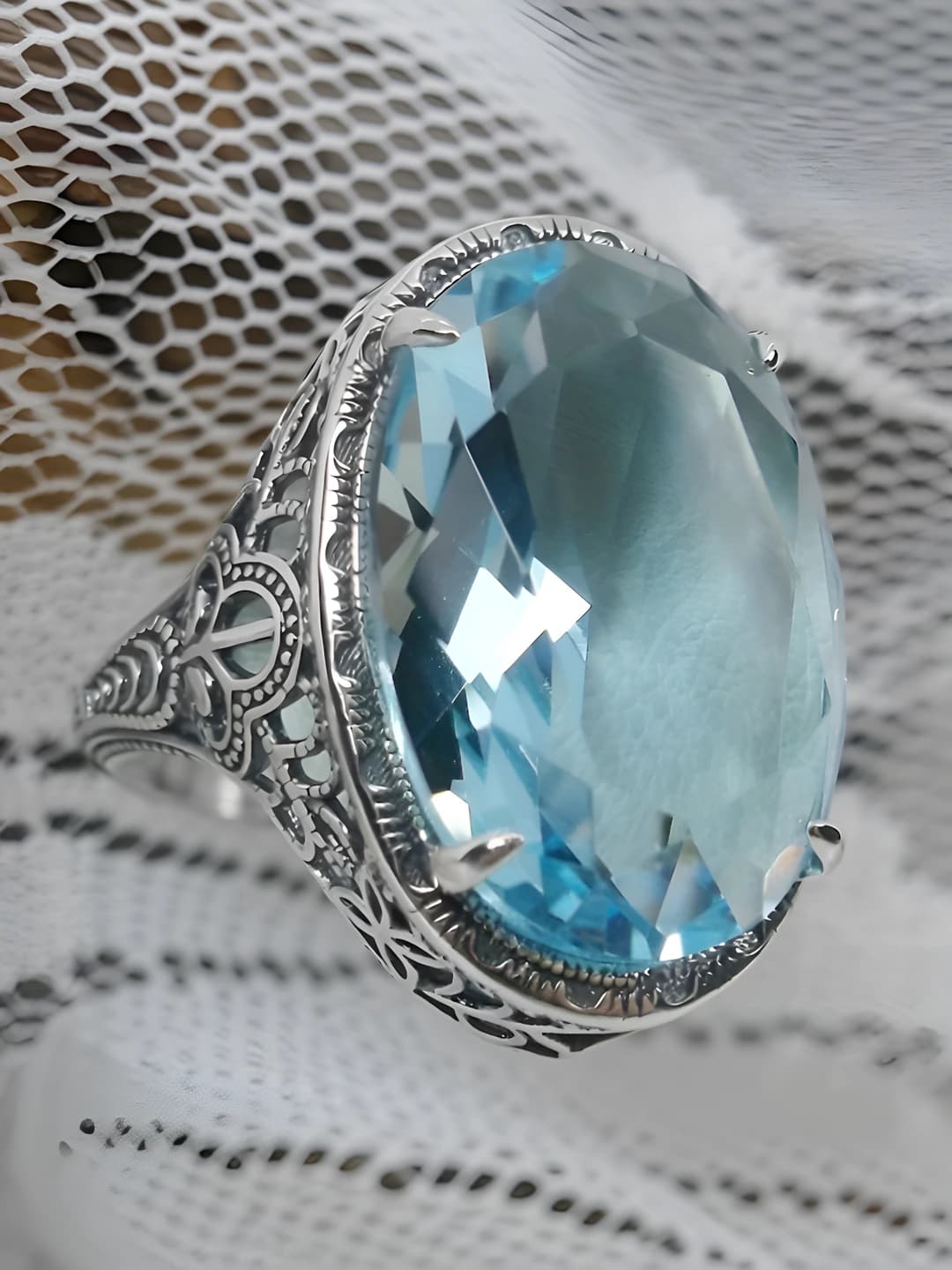 Women's oval aquamarine color zircon ring, fashion OL style