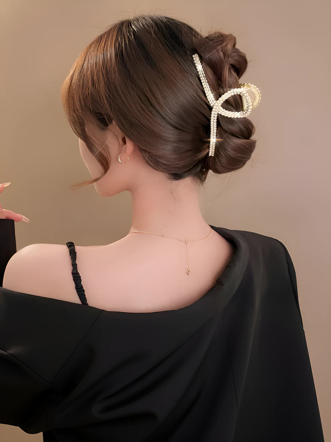 3 Large pearl + diamond Y clip - 11cm