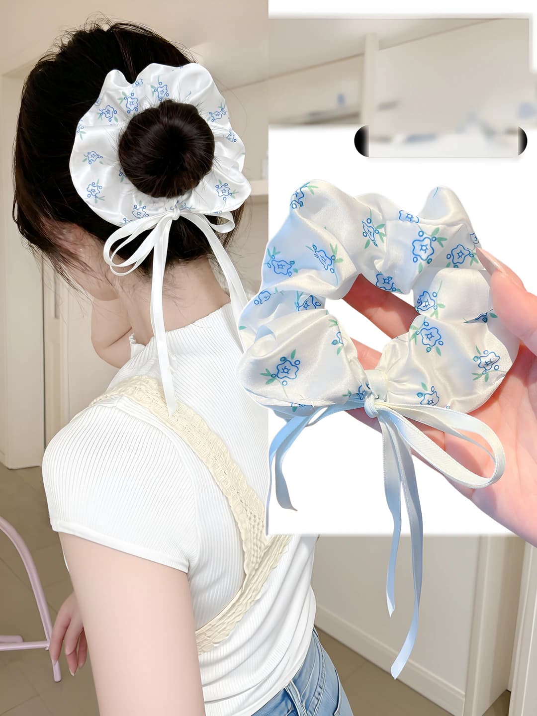 Women's hair tie in Korean style, flower design element, high stretch