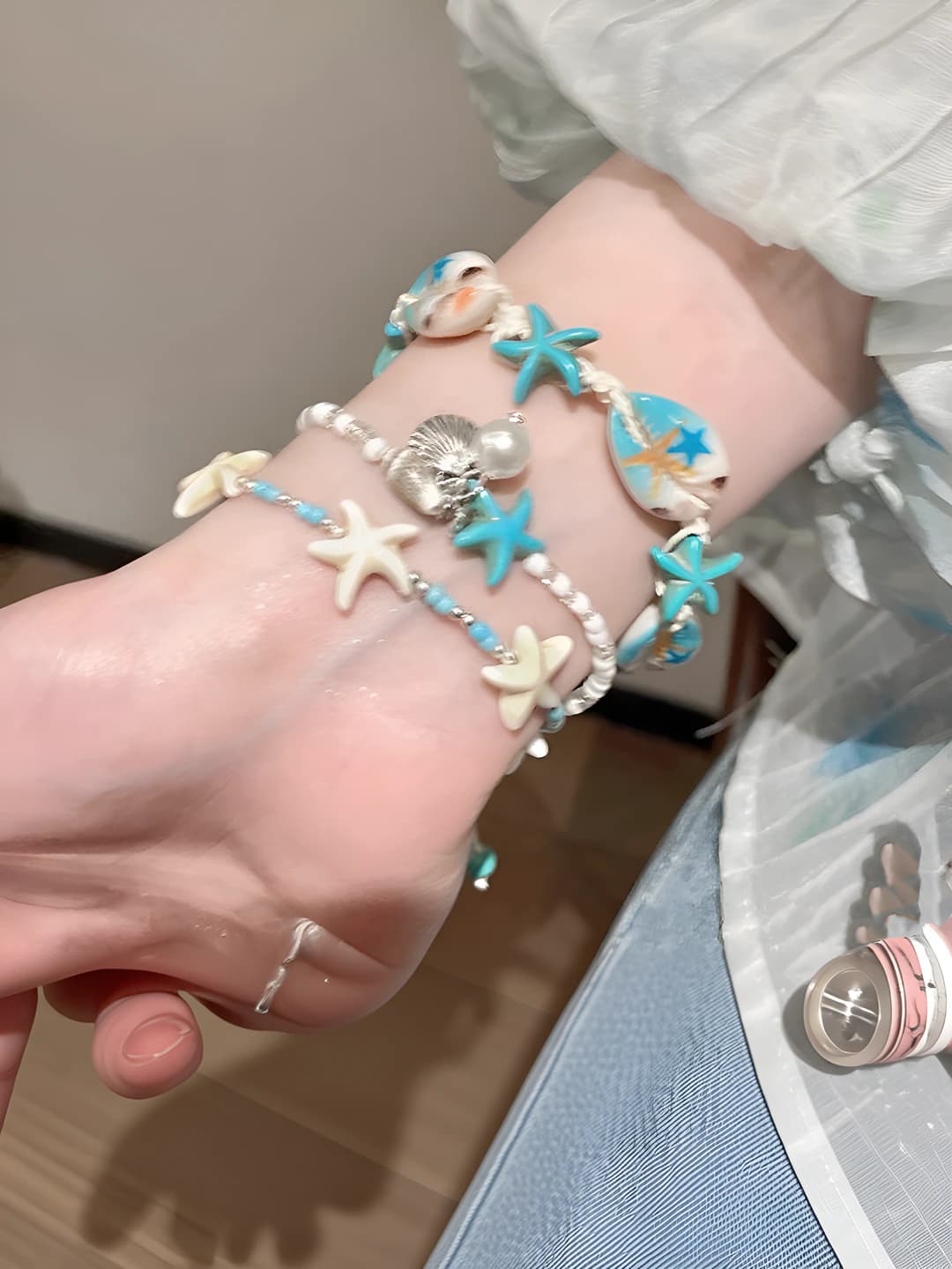 Women's blue beaded shell and starfish bracelet, 2026