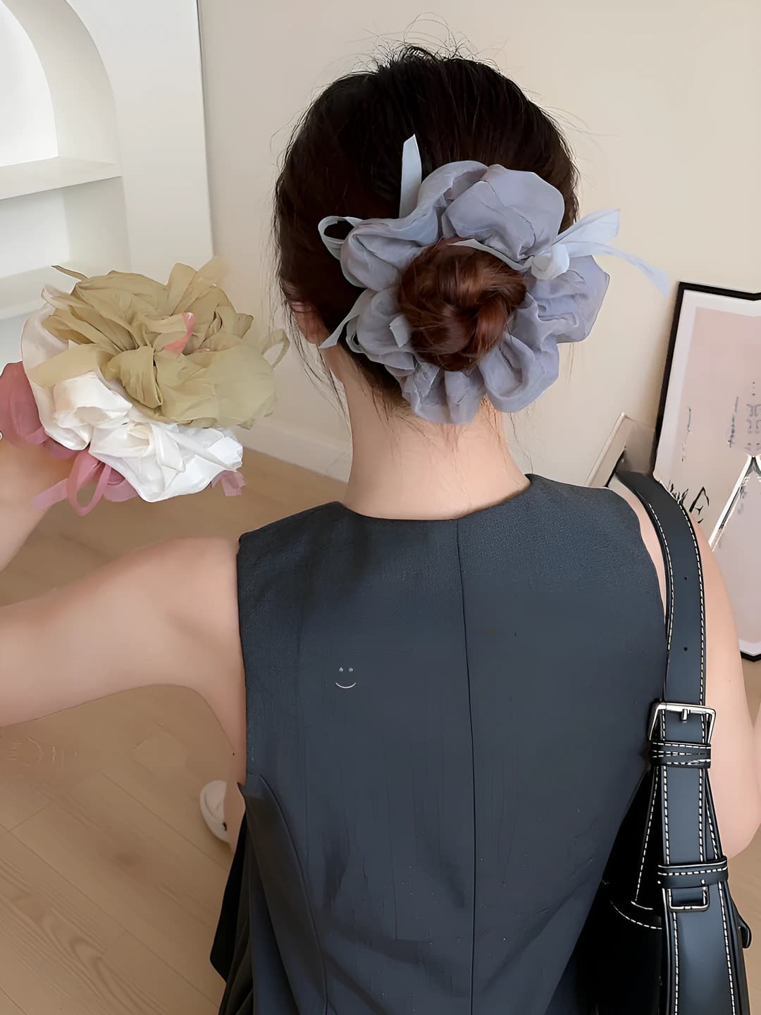 Женский Organza bow scrunchie hair tie: шифон, ручная работа, с бантом, в свежем и сладком стиле