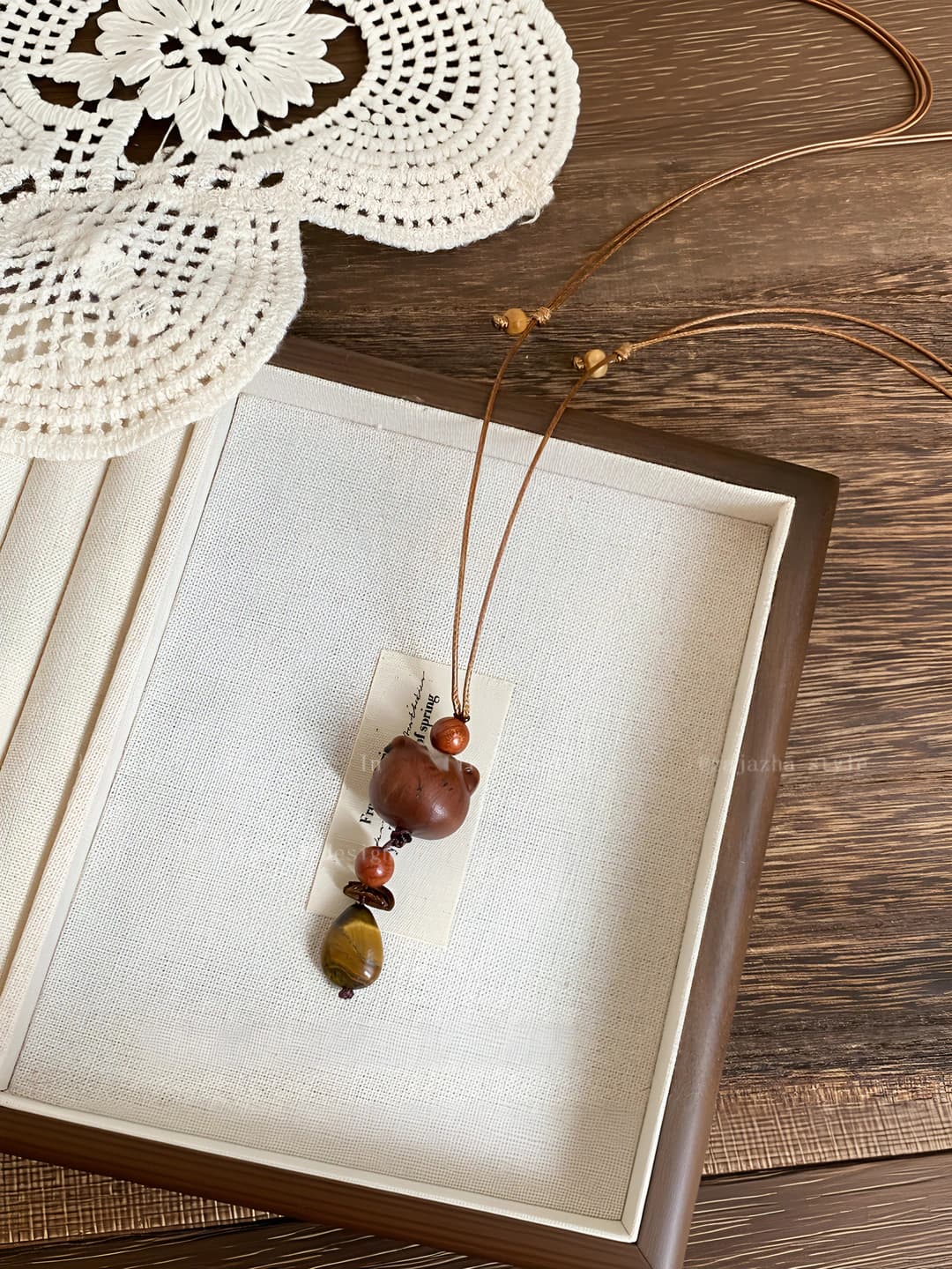 Tiger eye, drop, bear necklace