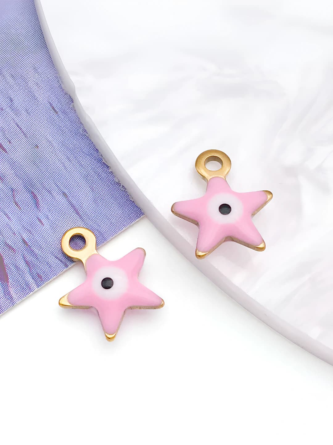 1 pc double-sided enamel pink five-pointed star evil eye 9x10mm-0.3g-T1391