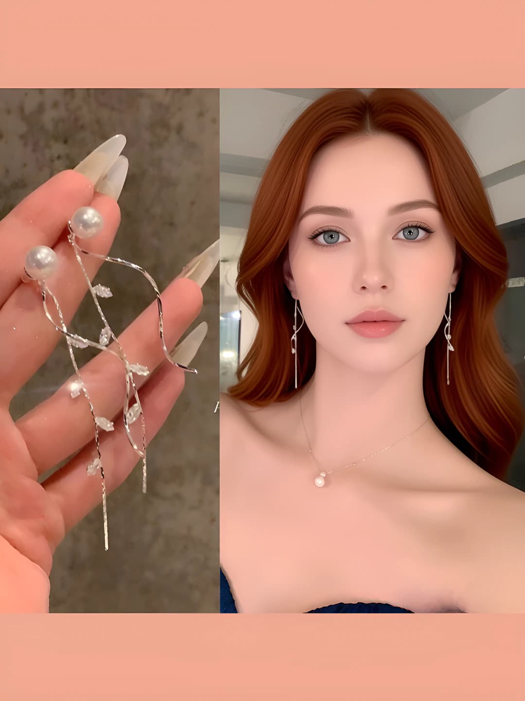 1# Long pearl tassel earrings