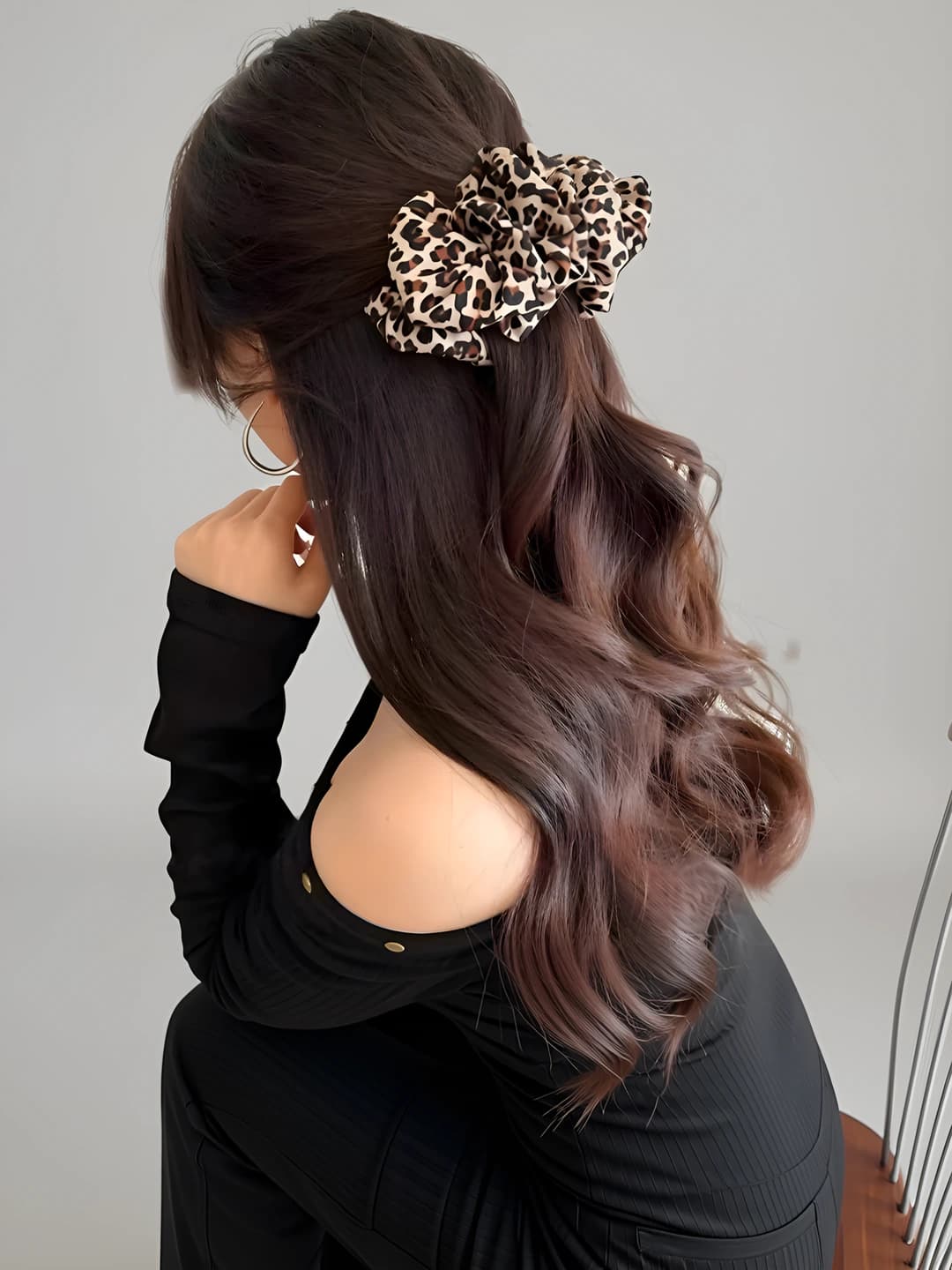 3# Beige coffee leopard banana clip - base 10 cm, total 11.5 cm