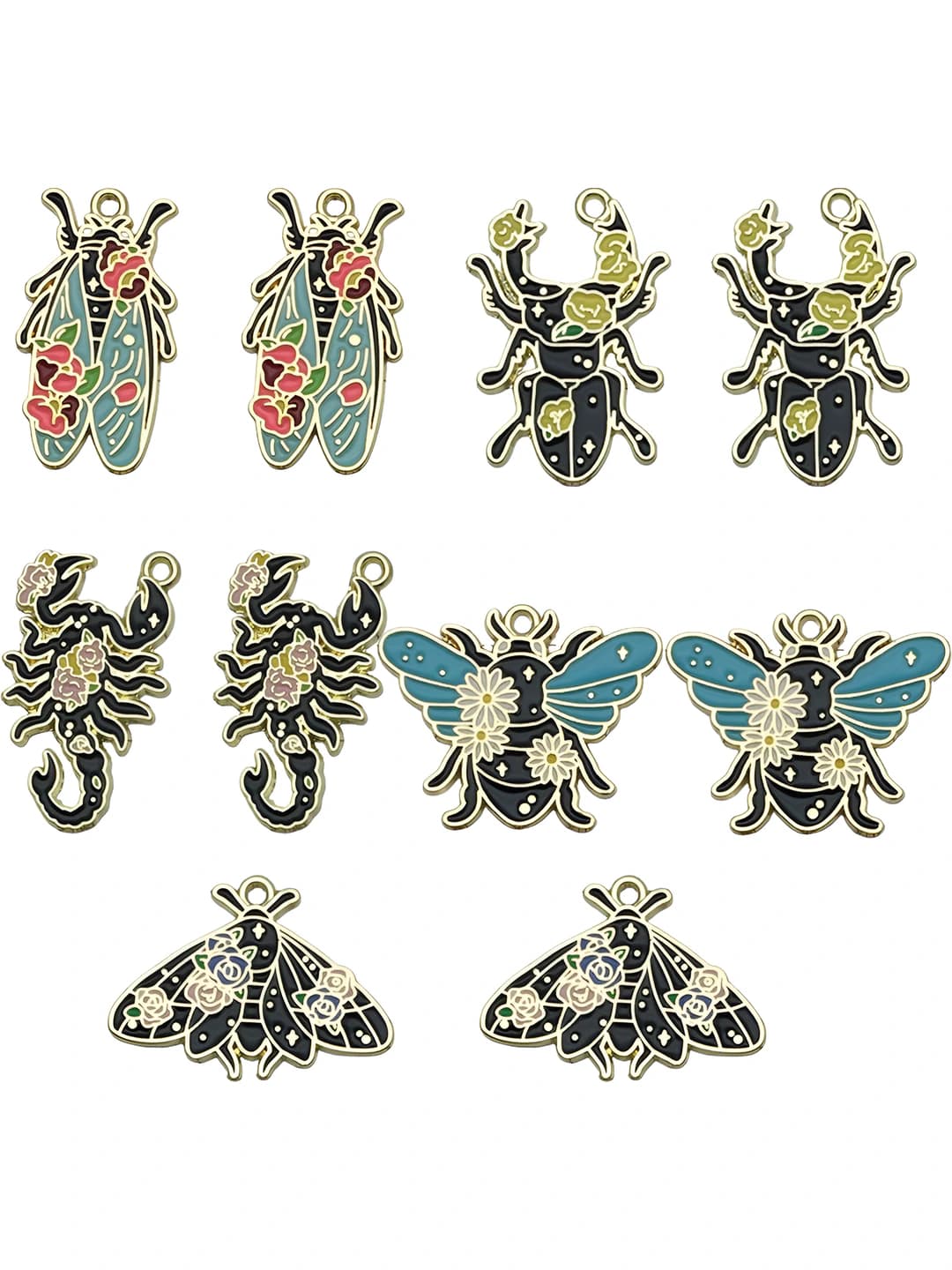 Set of 10 mixed epoxy resin flowers and insects, 2 of each, 30 g