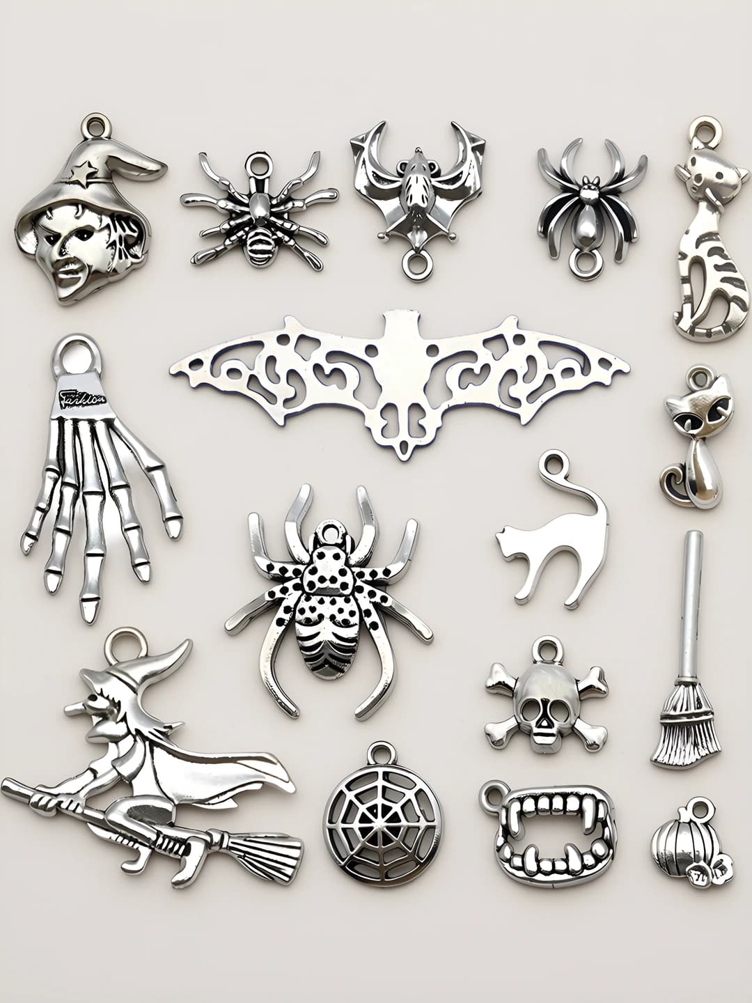 Ayollar uchun Halloween qotilishli o'yincha spid va skelet sharmlari, DIY zargarlik aksessuarlari, qora kumush rangli zanjir va qo'l zanjiri uchun