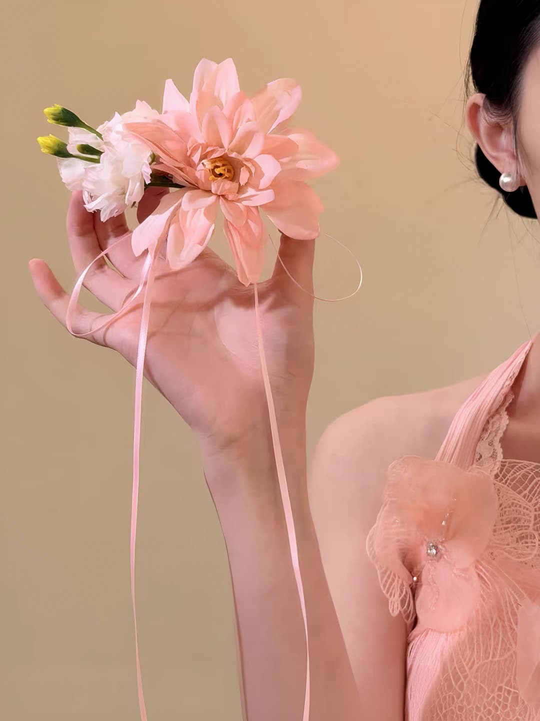 Ribbon tassel floral hair clip - 1 pc