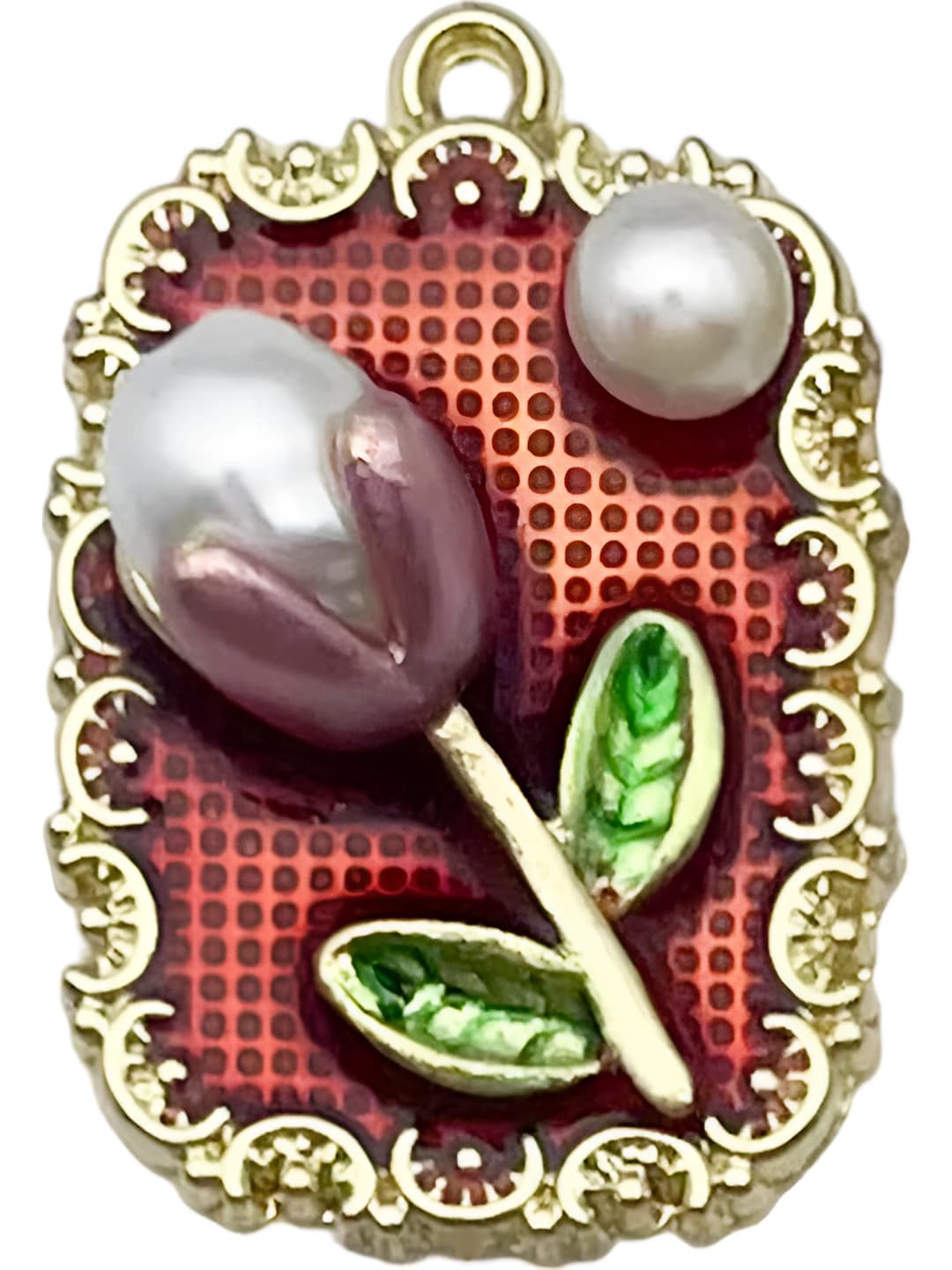 Красный квадрат жемчуг цветок лист 27x19mm-3.65g