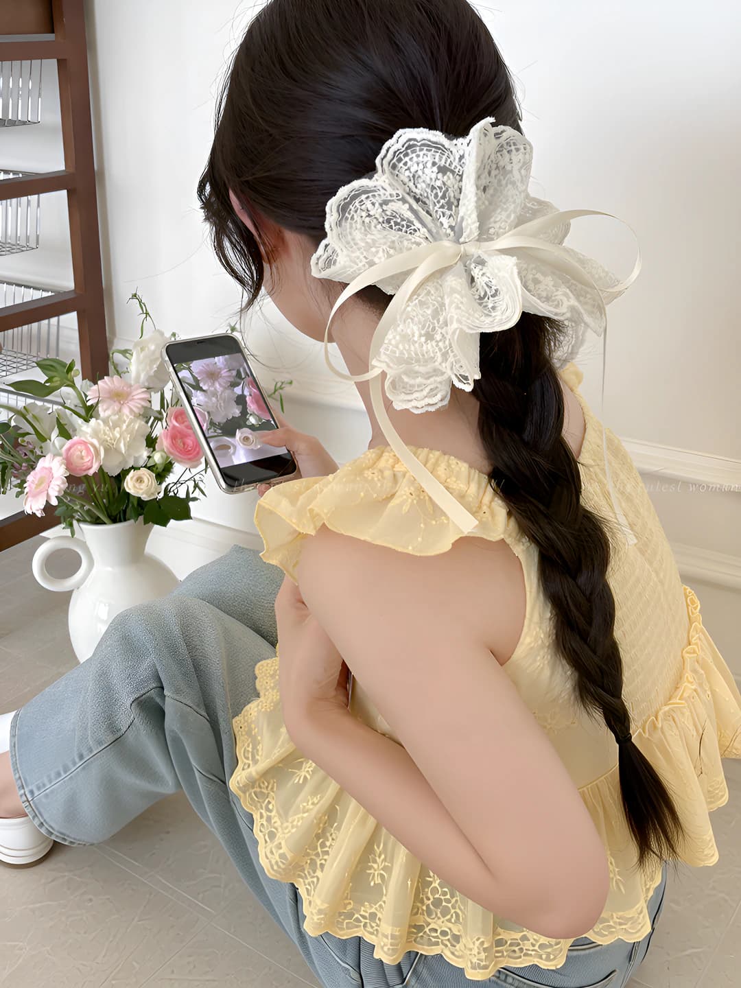 2# Бежевый кружевной с шнуром кольцо - 29 см*15 см