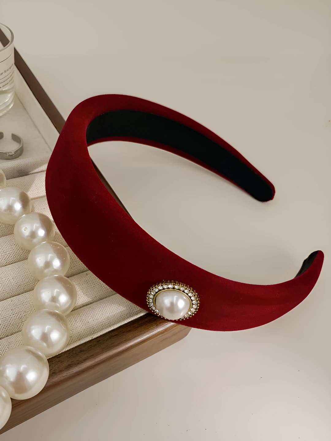 Red velvet rhinestone pearl