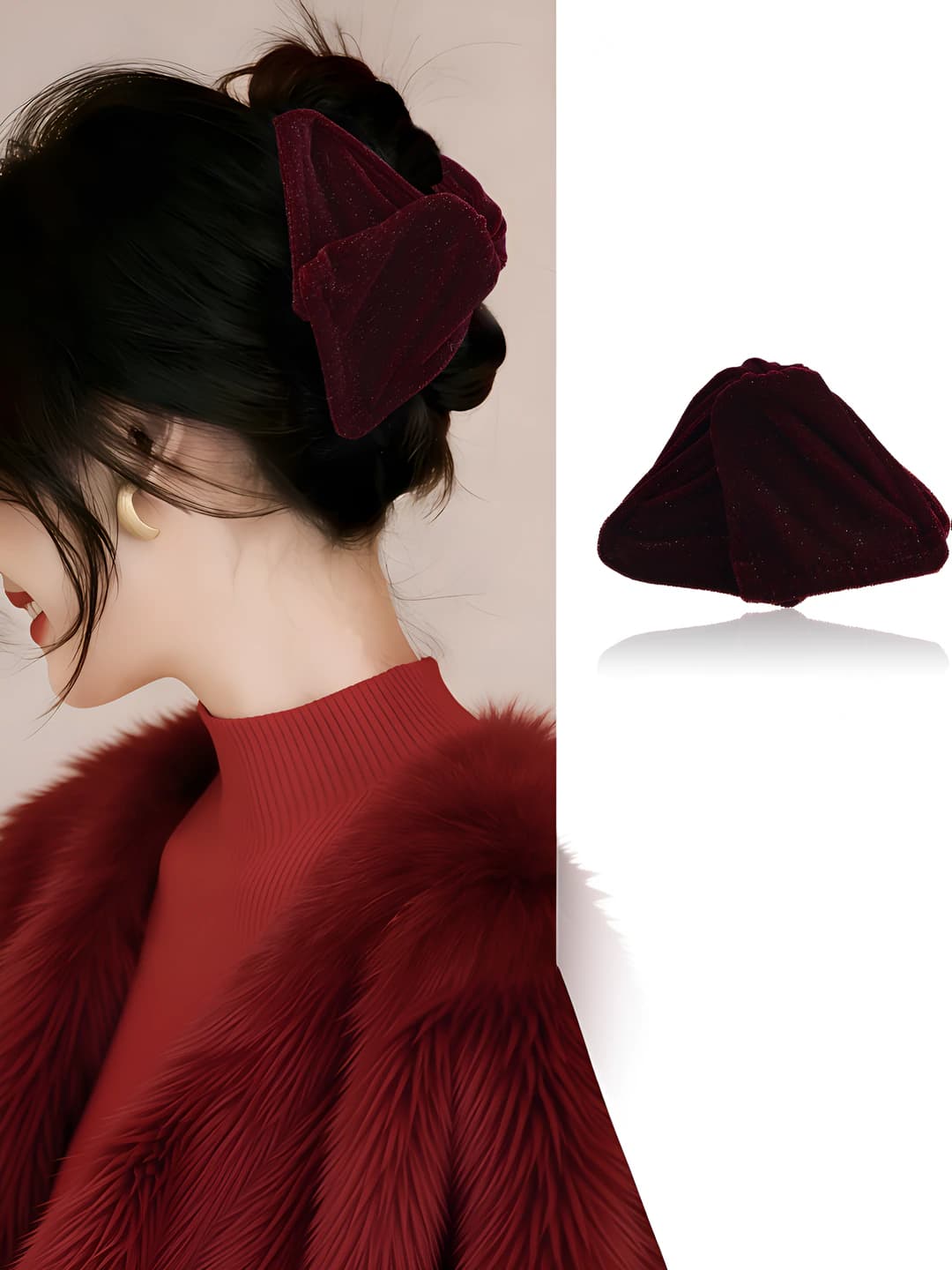 Wine red, velvet triangle clip