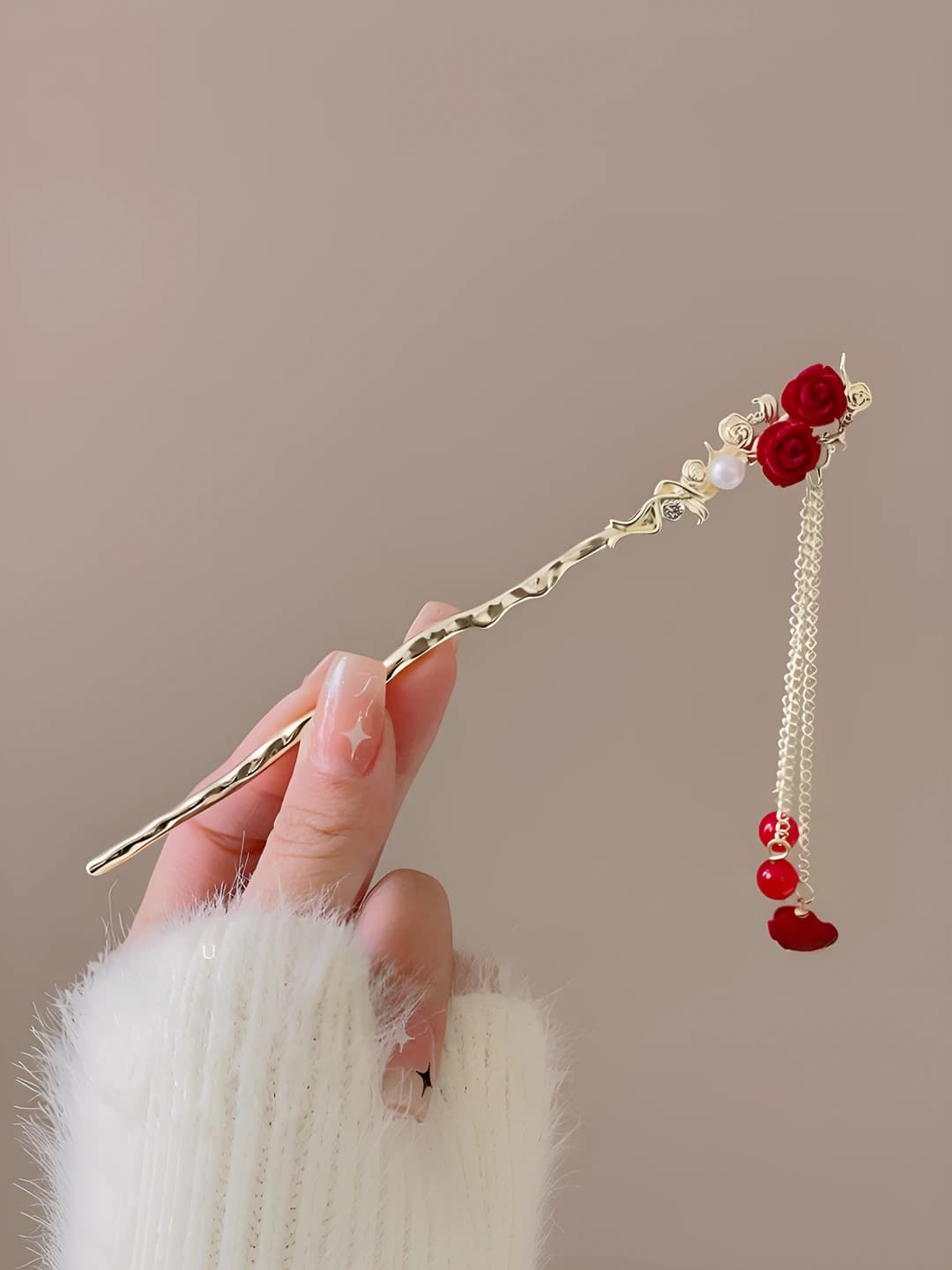 Double red flower tassel