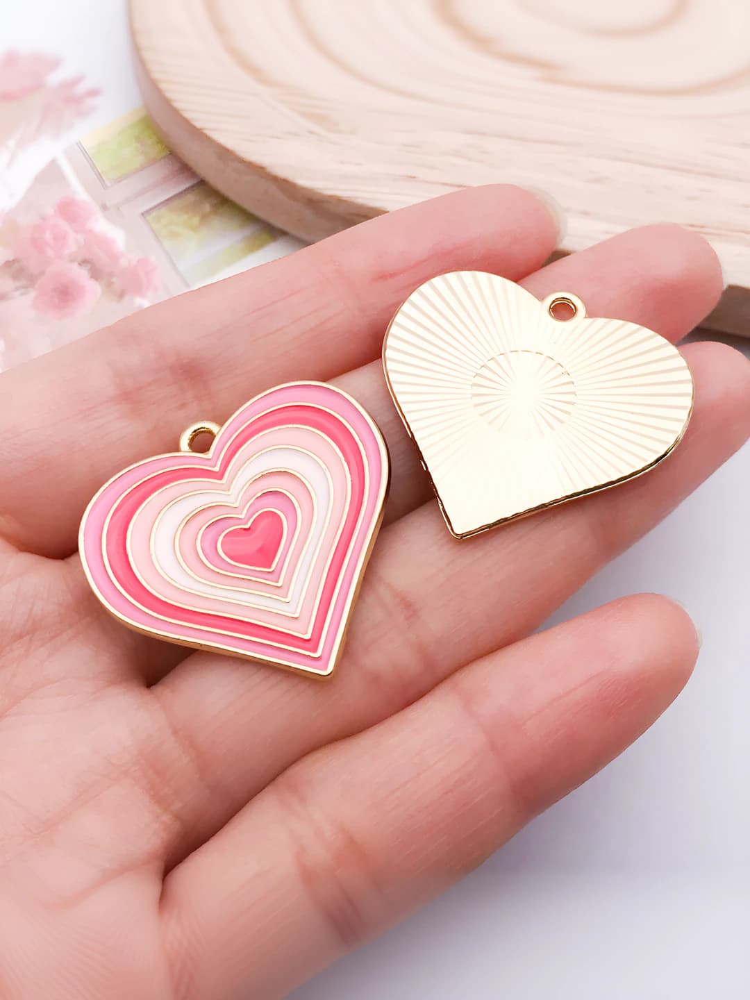 Pink heart charm 28x29mm