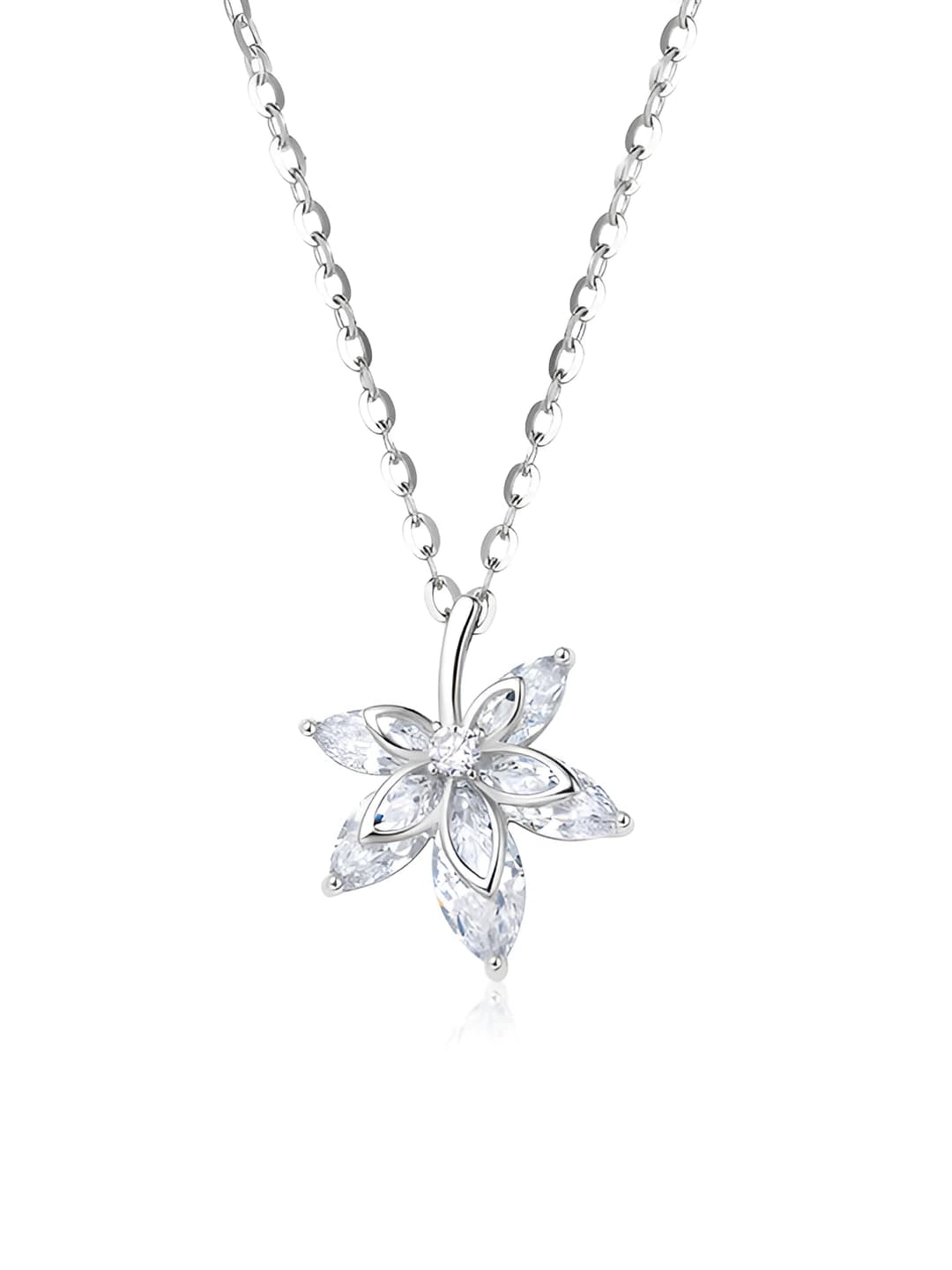 Maple leaf necklace, white diamond