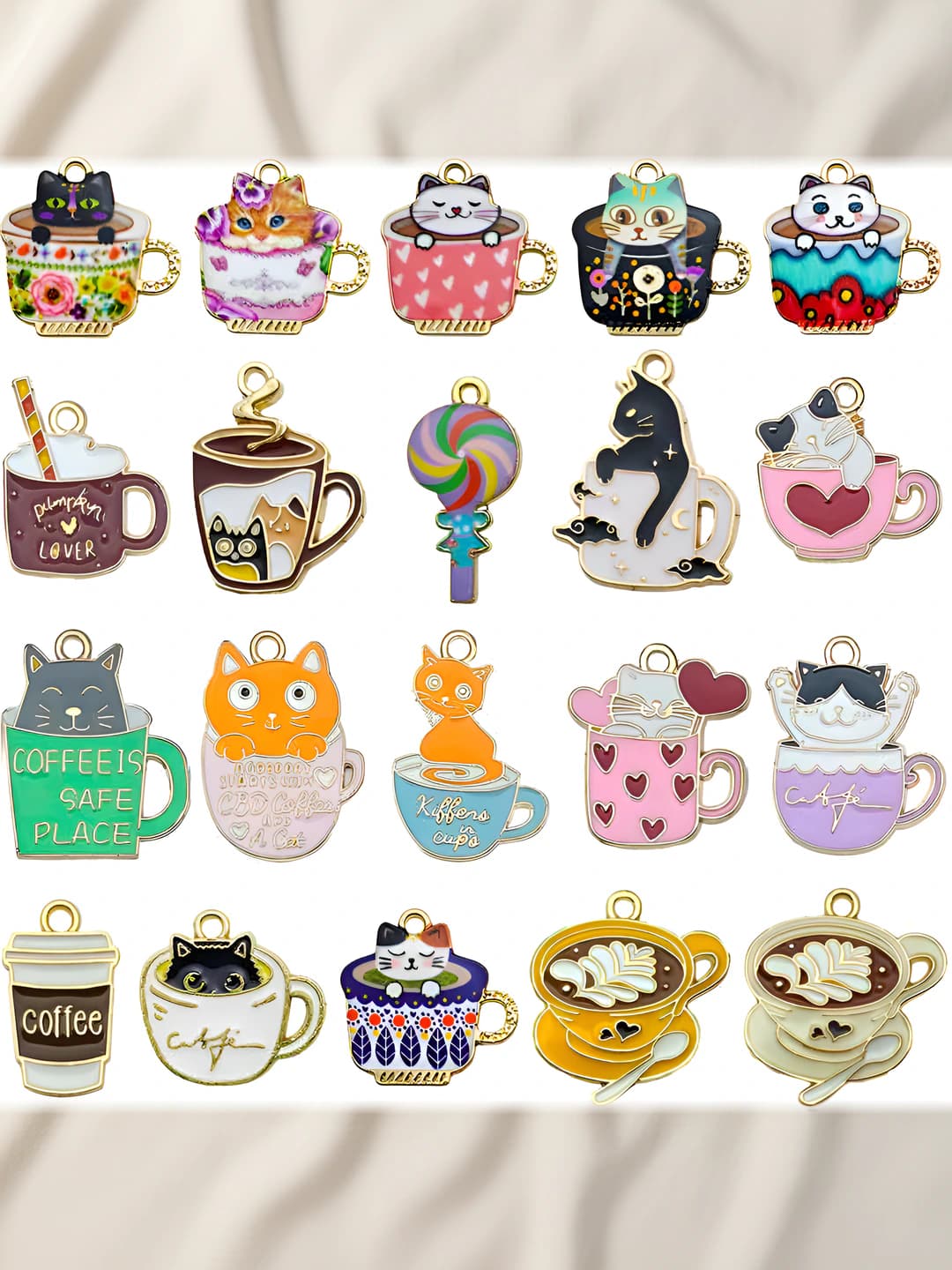 Women's DIY enamel alloy cat coffee cup charms