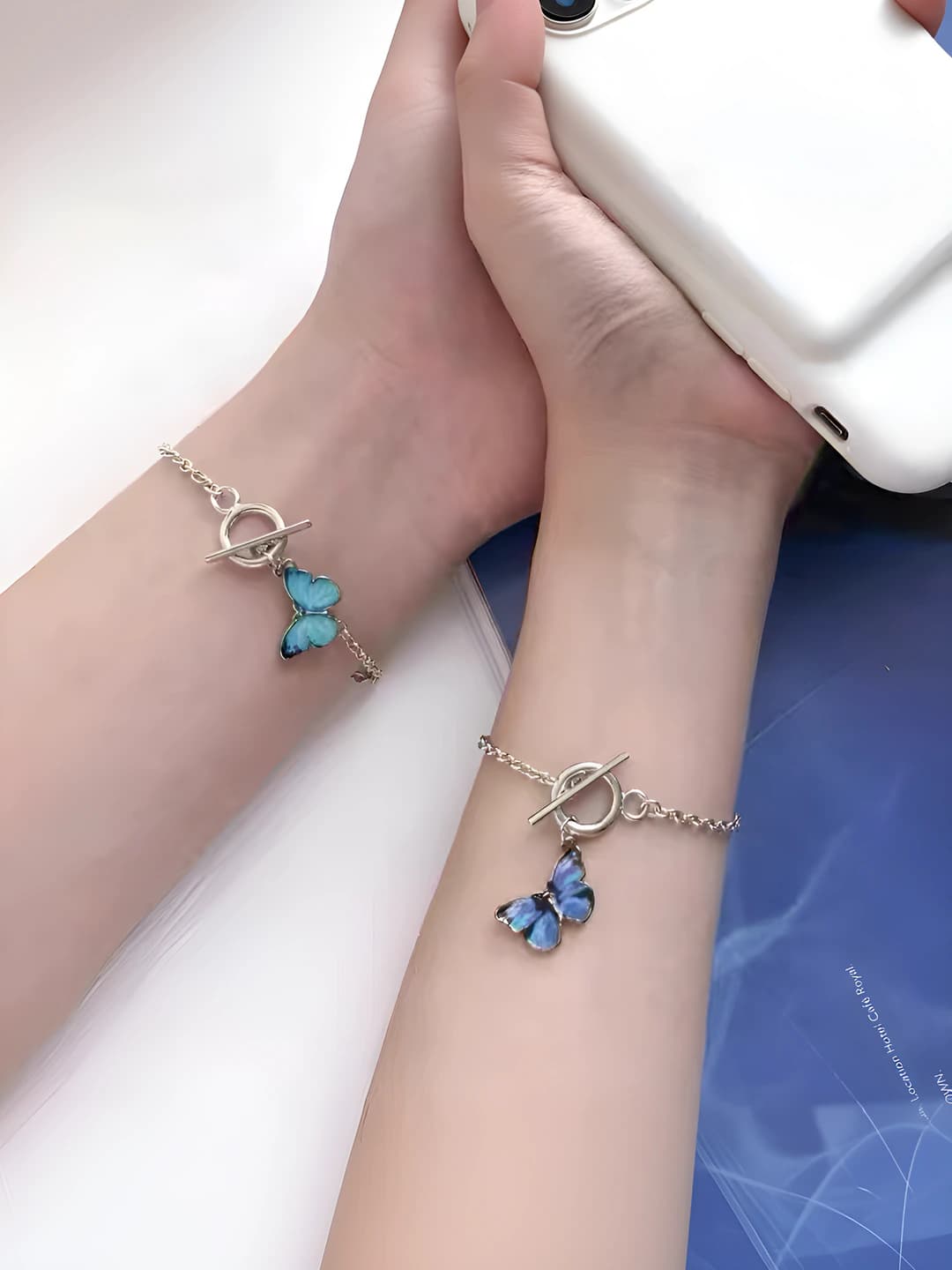 Women's retro style butterfly charm chain bracelet with OT clasp