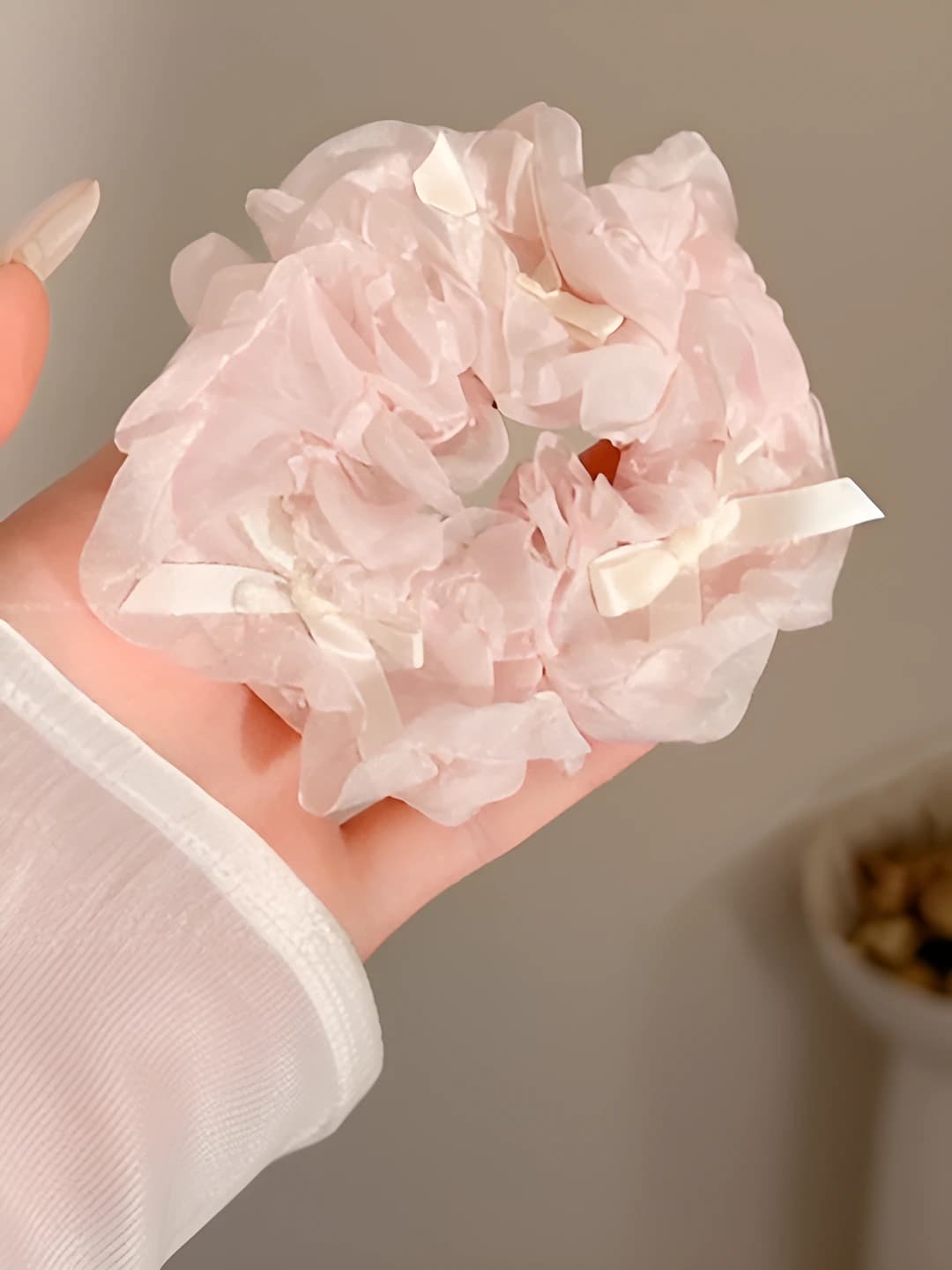 3# Creamy white bow pink 10 cm