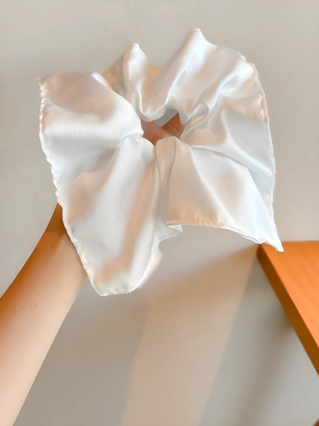 White satin square scrunchie